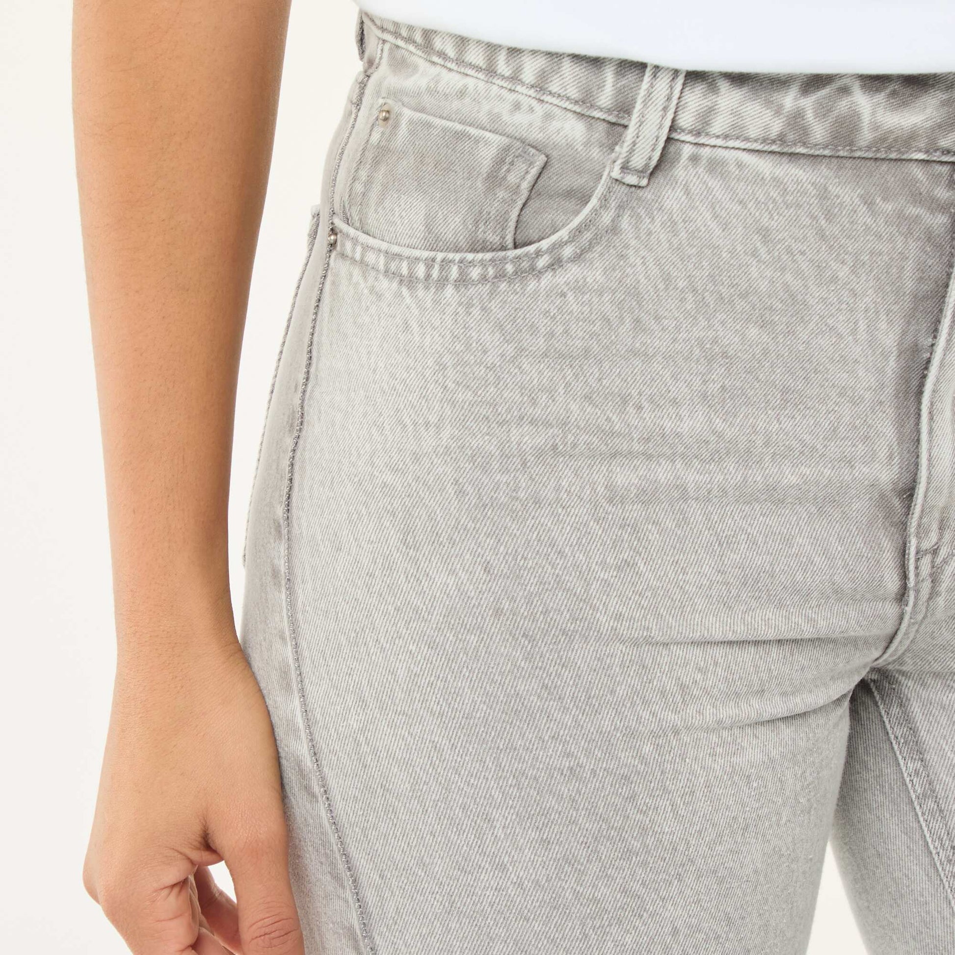 Jean straight / coupe droite à taille haute - L32 GRIS