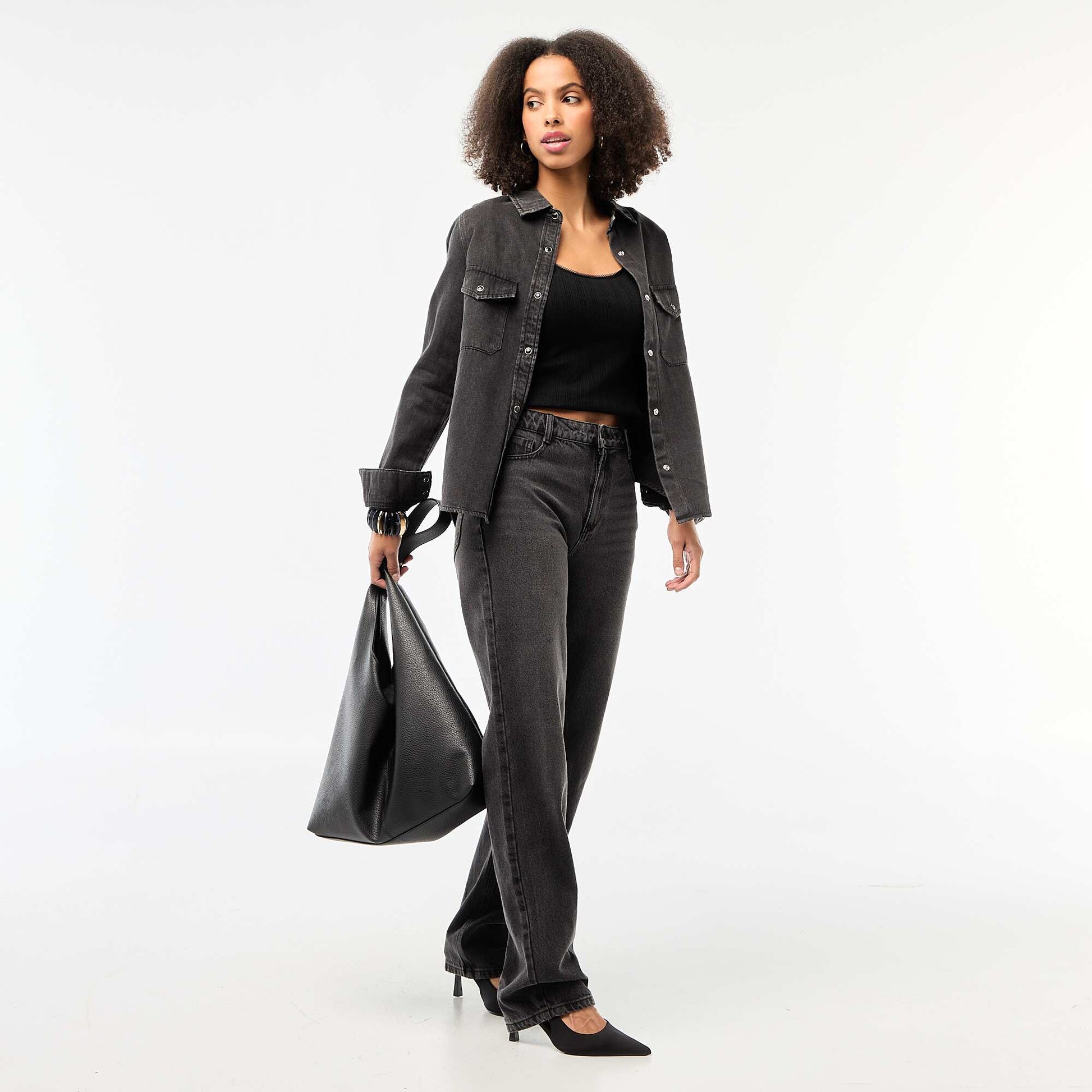 Jean straight / coupe droite à taille haute - L32 NOIR