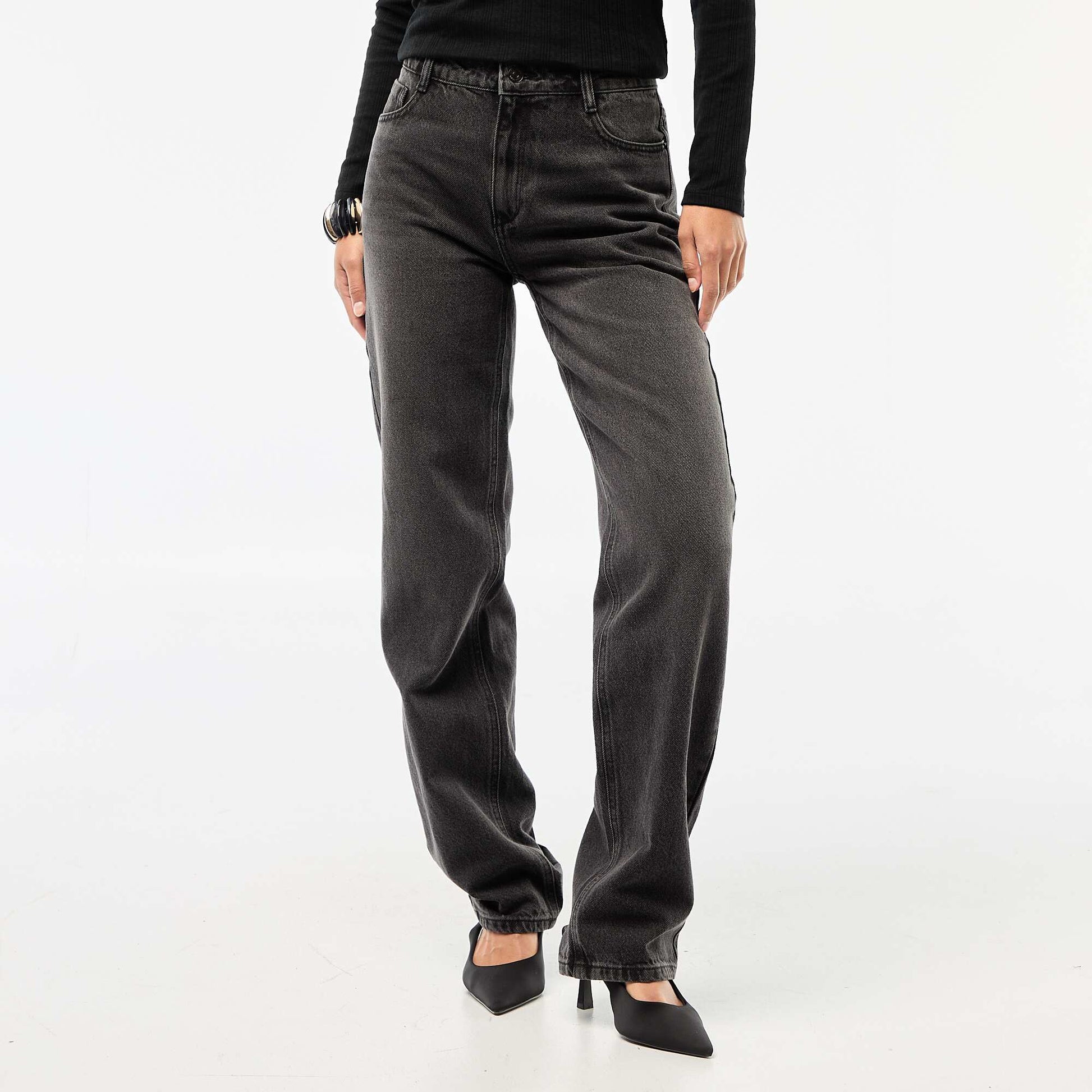 Jean straight / coupe droite à taille haute - L32 NOIR