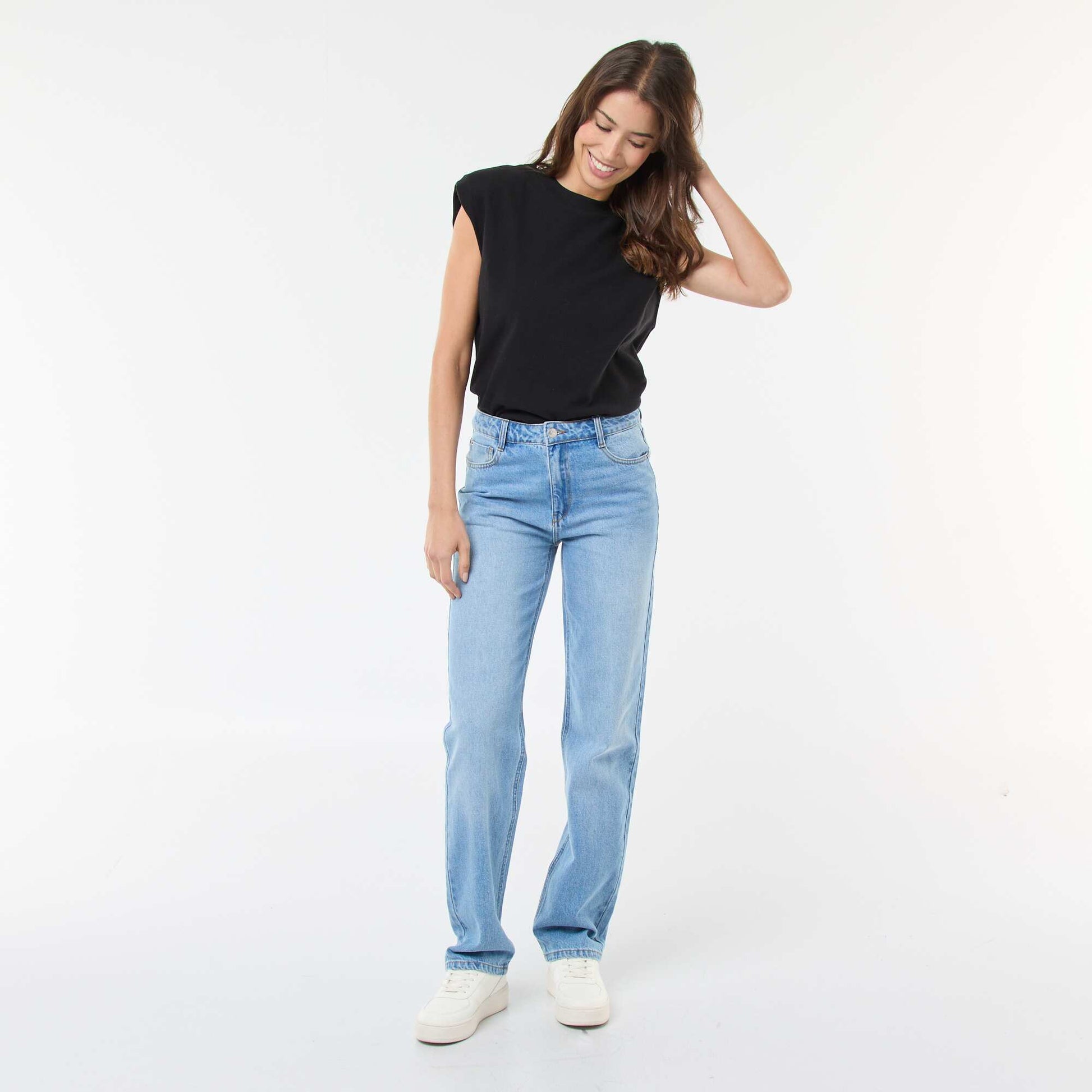 Pantalon denim regular en coton - L34 BLEU