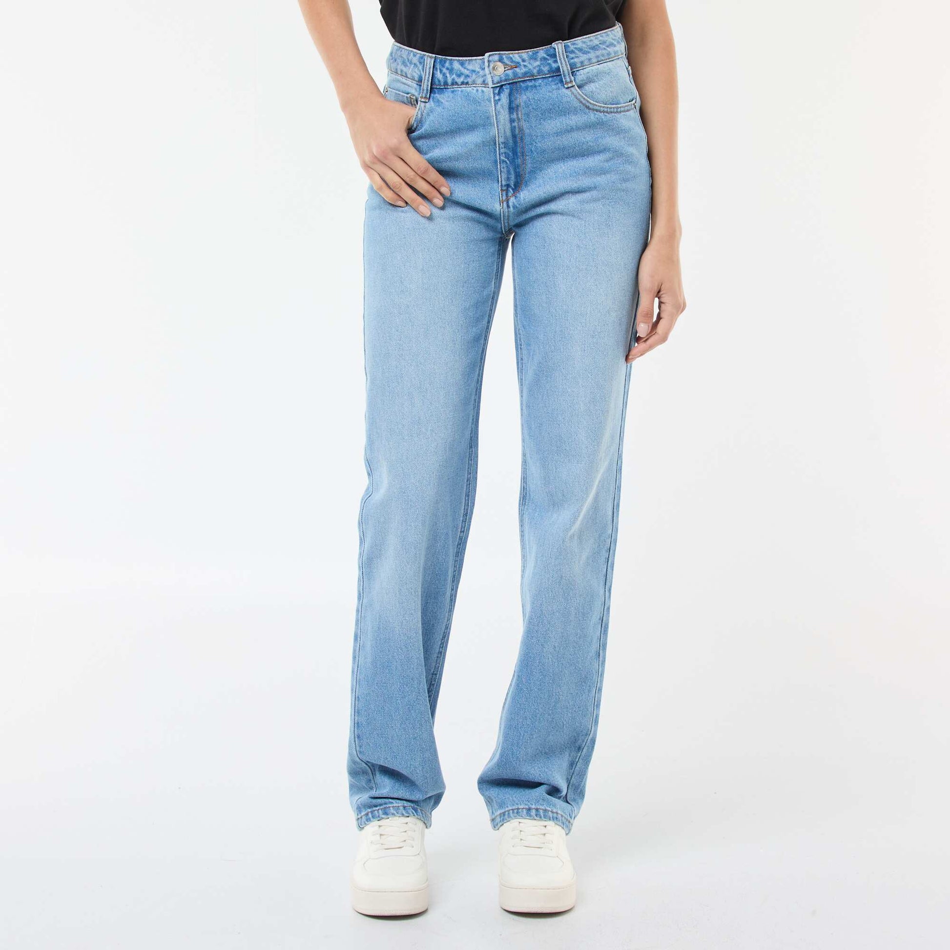Pantalon denim regular en coton - L34 BLEU