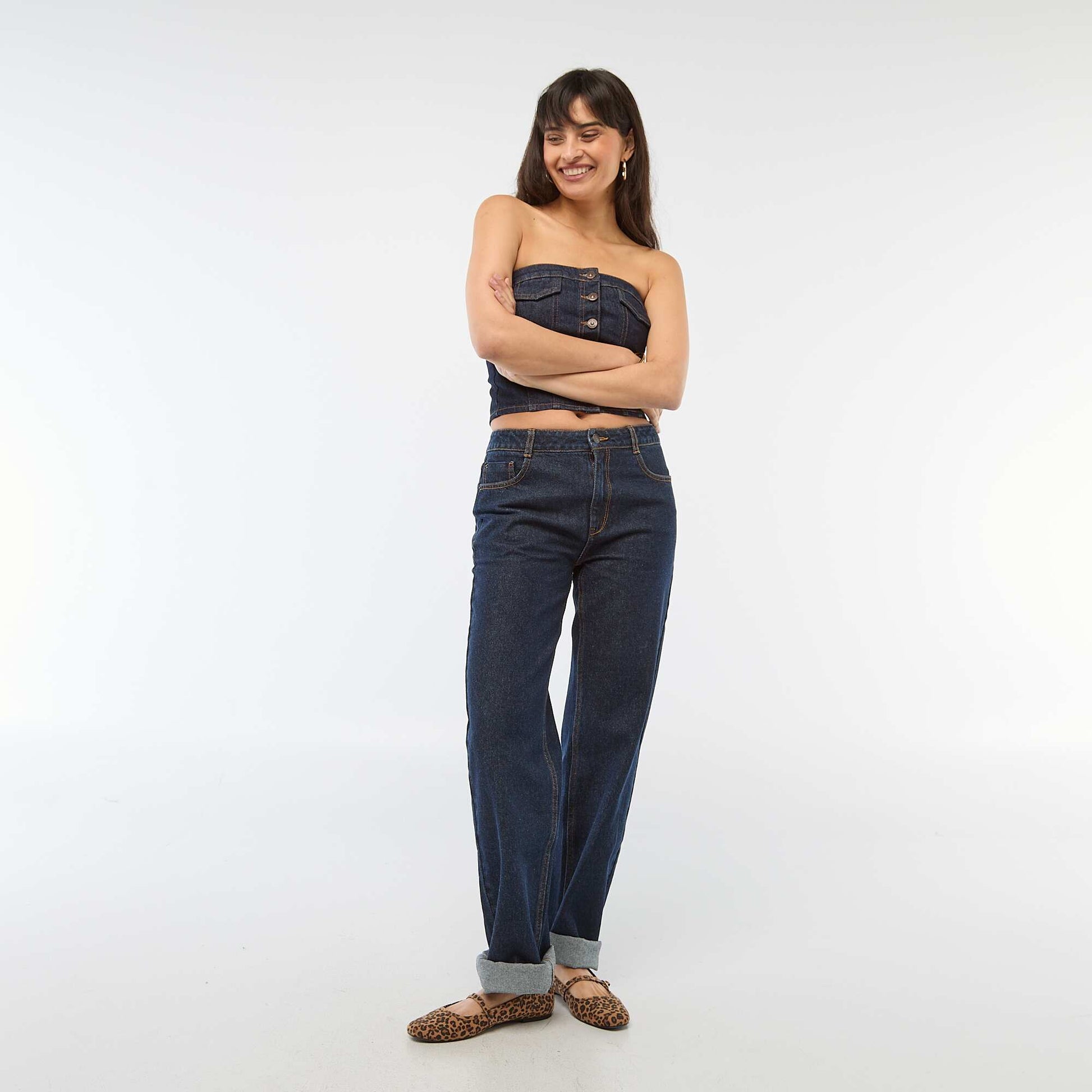 Pantalon denim regular en coton - L34 BLEU