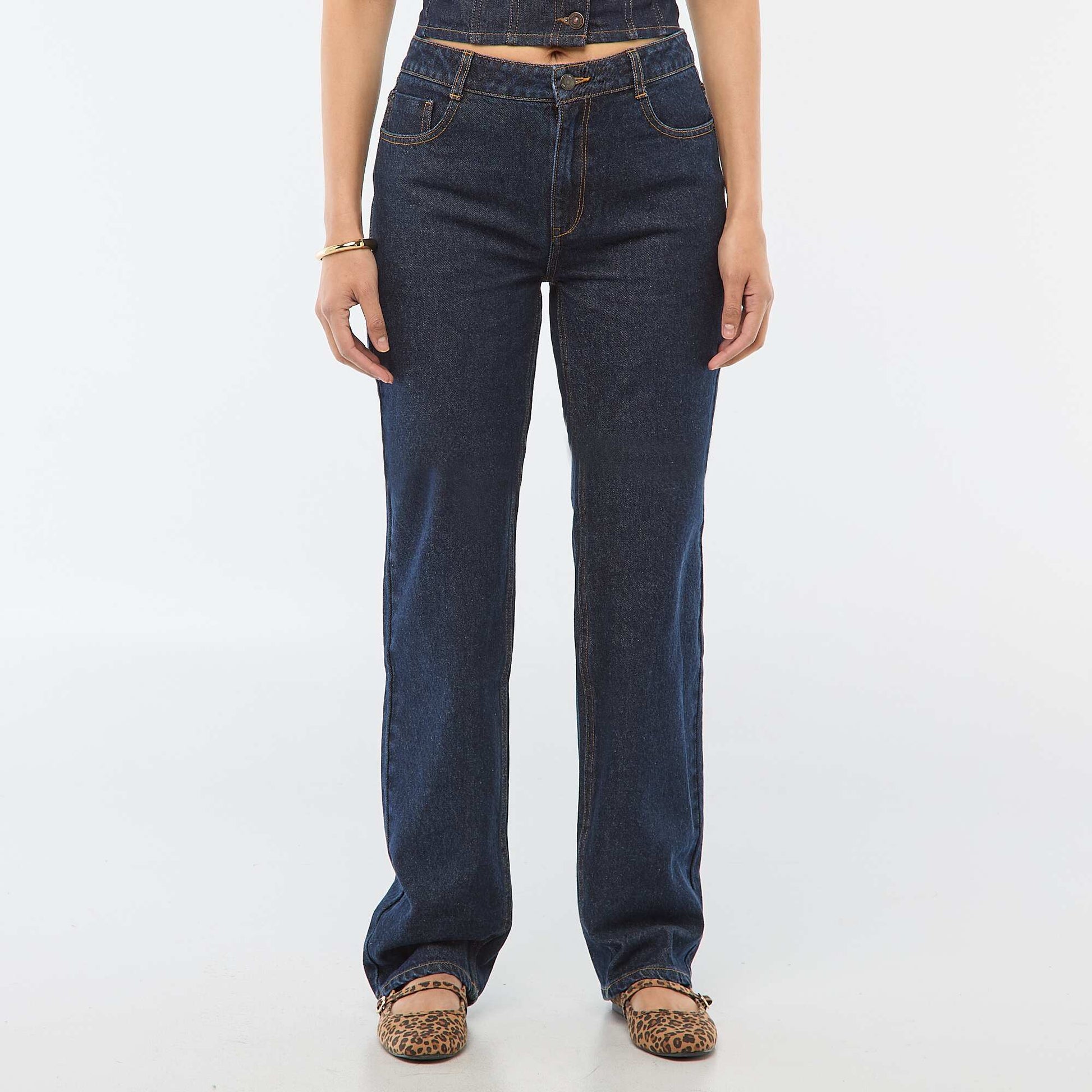 Pantalon denim regular en coton - L34 BLEU