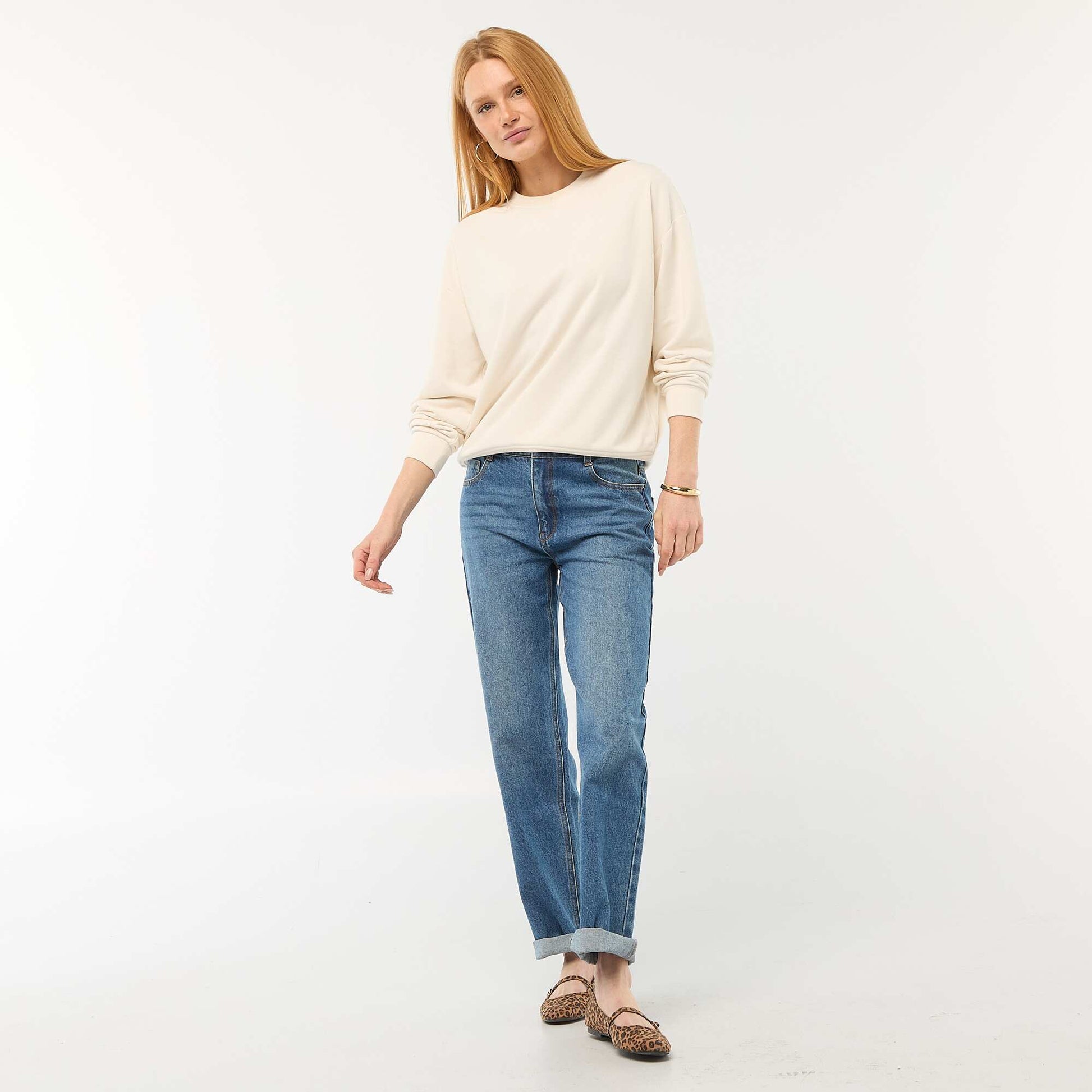 Pantalon denim regular en coton - L34 BLEU