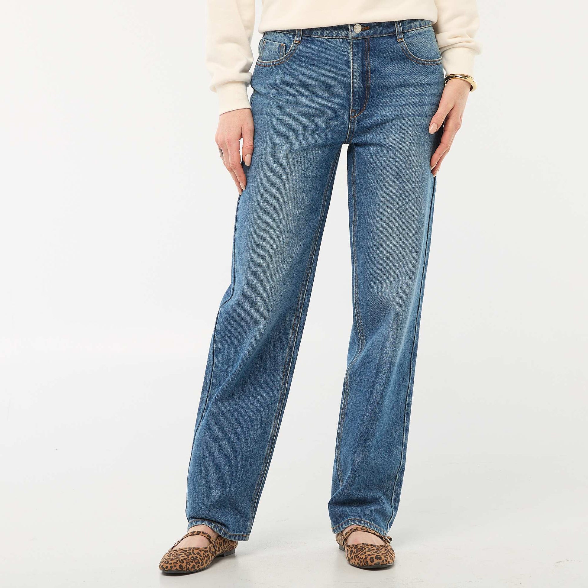 Pantalon denim regular en coton - L34 BLEU