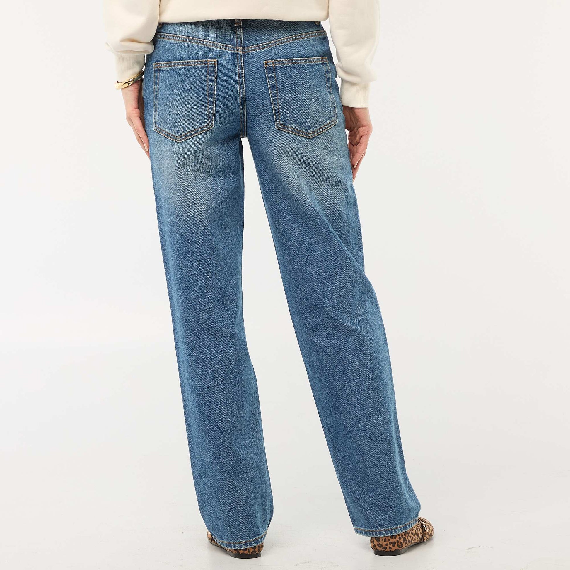Pantalon denim regular en coton - L34 BLEU