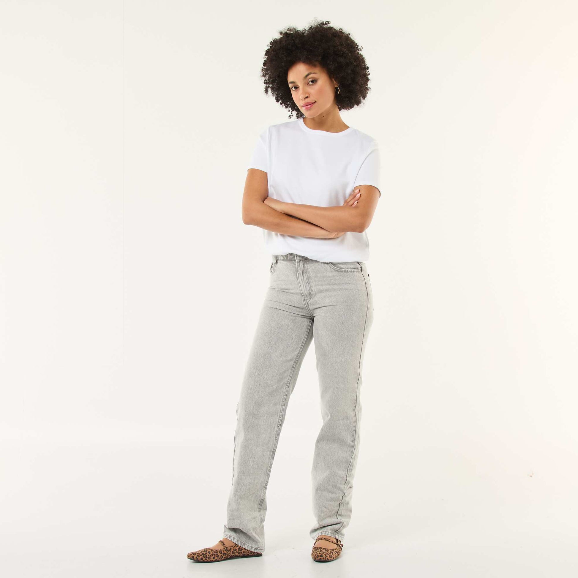 Pantalon denim regular en coton - L34 GRIS