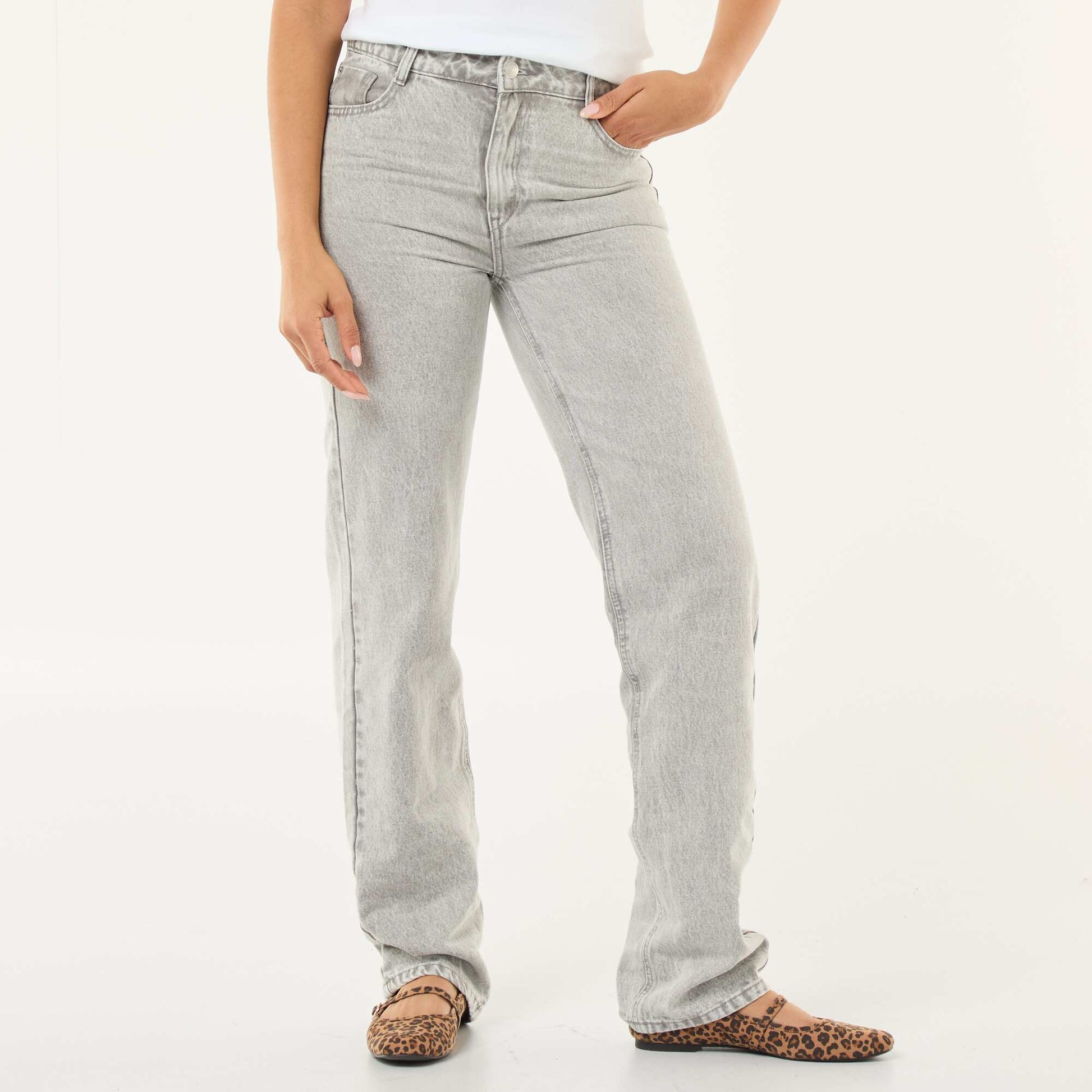 Pantalon denim regular en coton - L34 GRIS