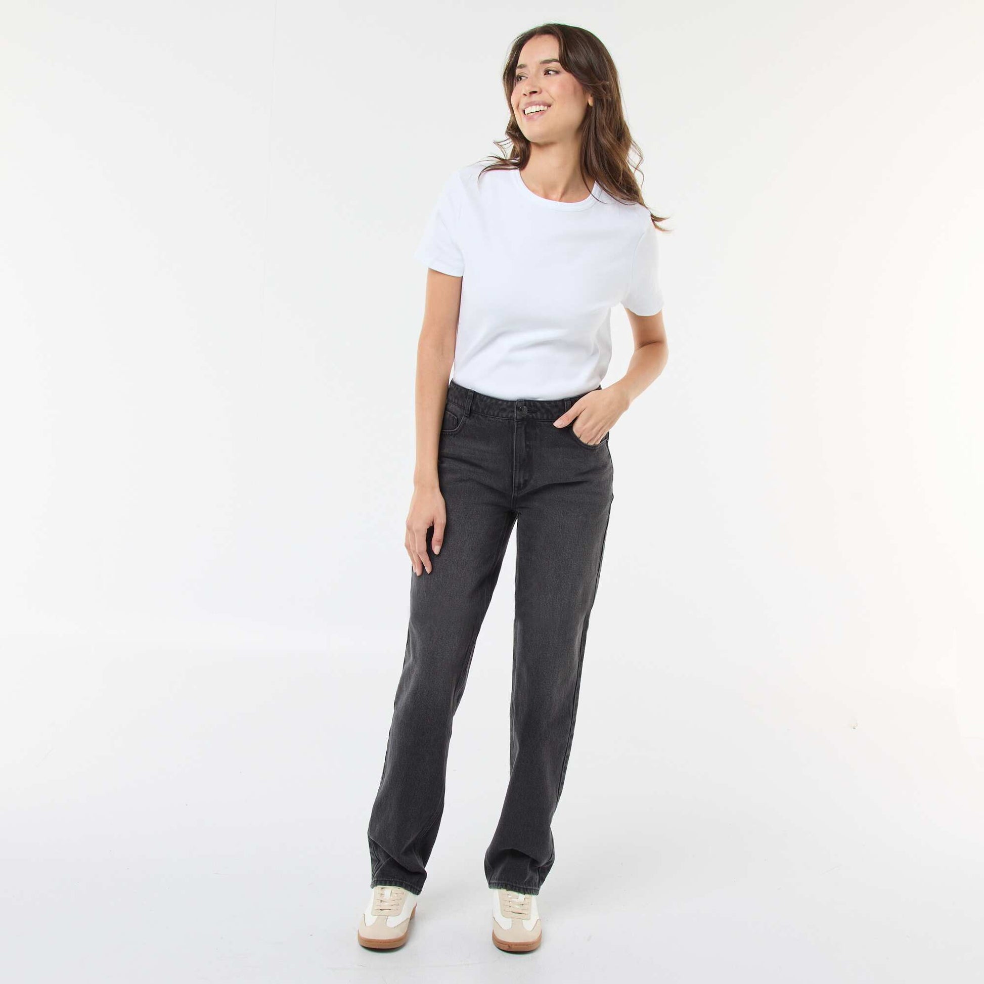 Pantalon denim regular en coton - L34 NOIR