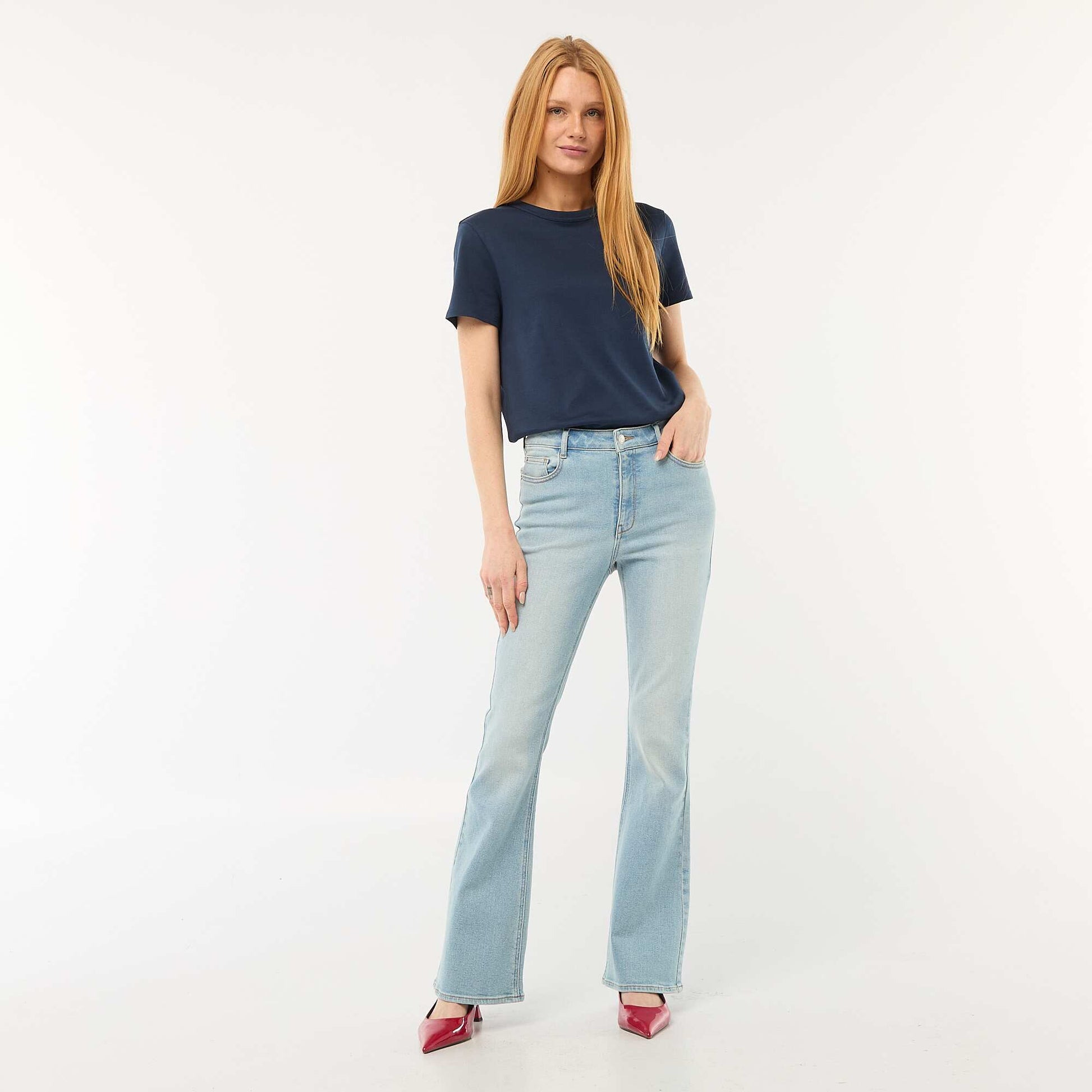 Jean coupe flare/bootcut à taille haute BLEU