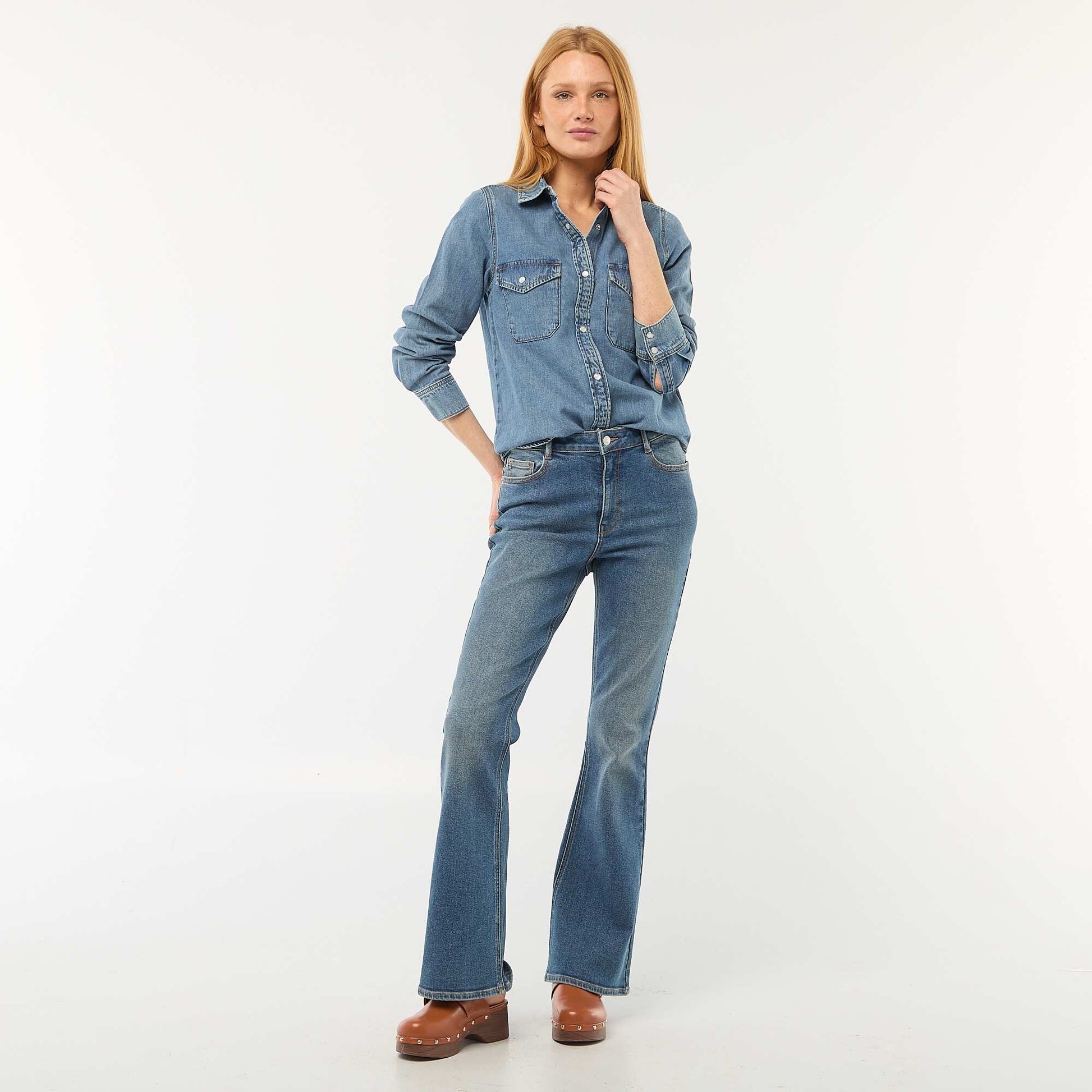 Jean coupe flare/bootcut à taille haute BLEU