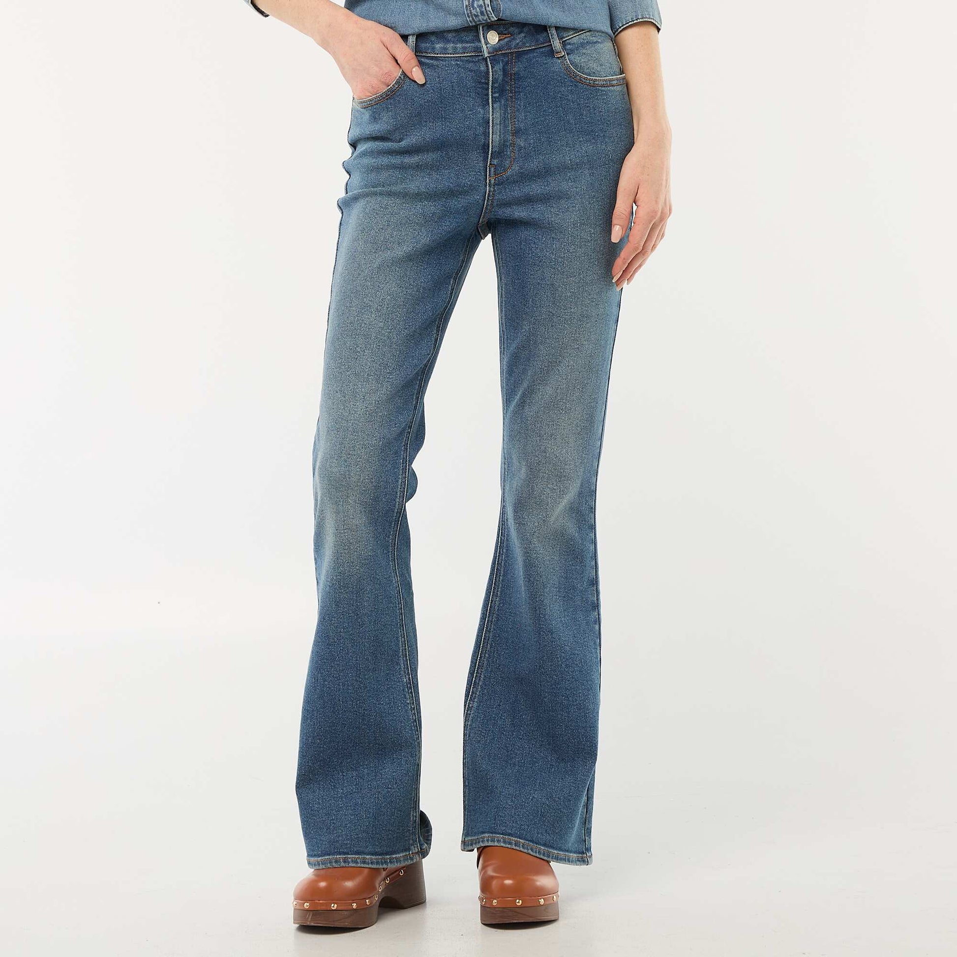 Jean coupe flare/bootcut à taille haute BLEU