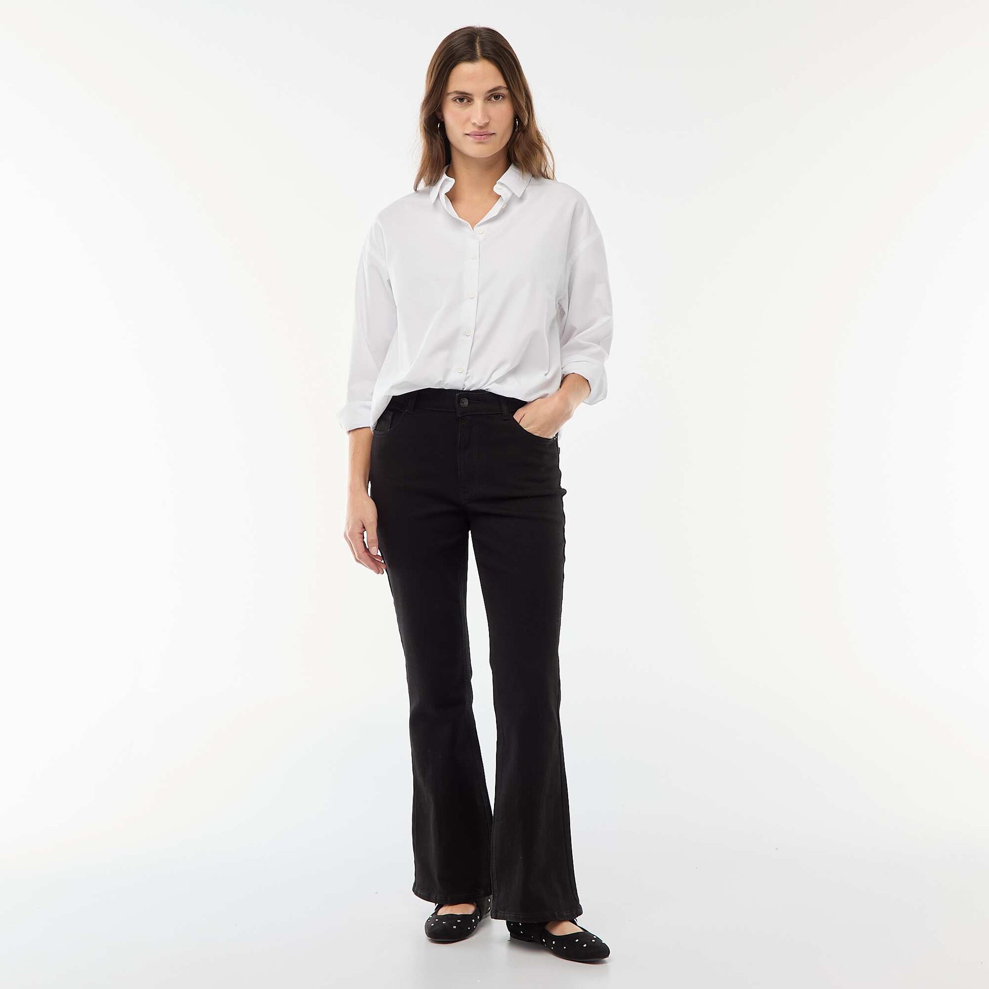 Jean taille haute coupe flare/bootcut - L28 NOIR