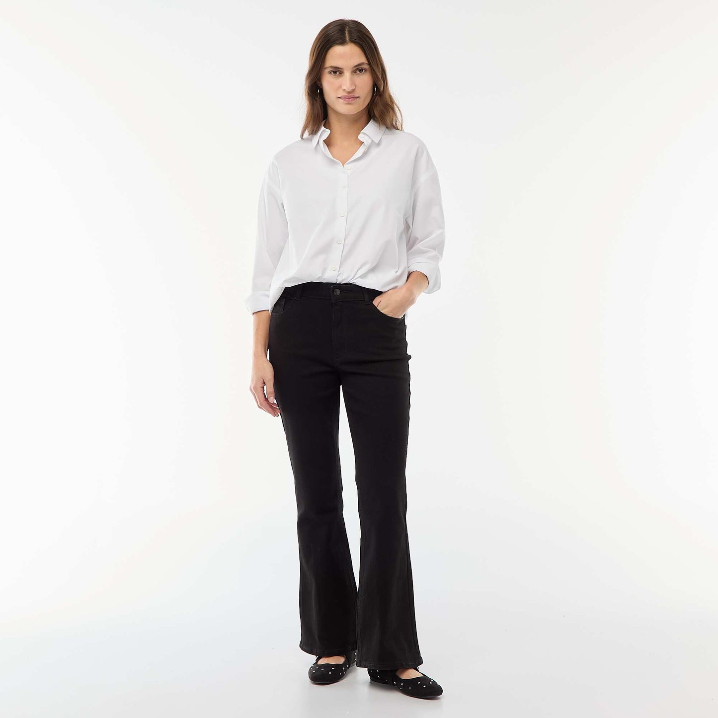 Jean taille haute coupe flare/bootcut  - L28 NOIR