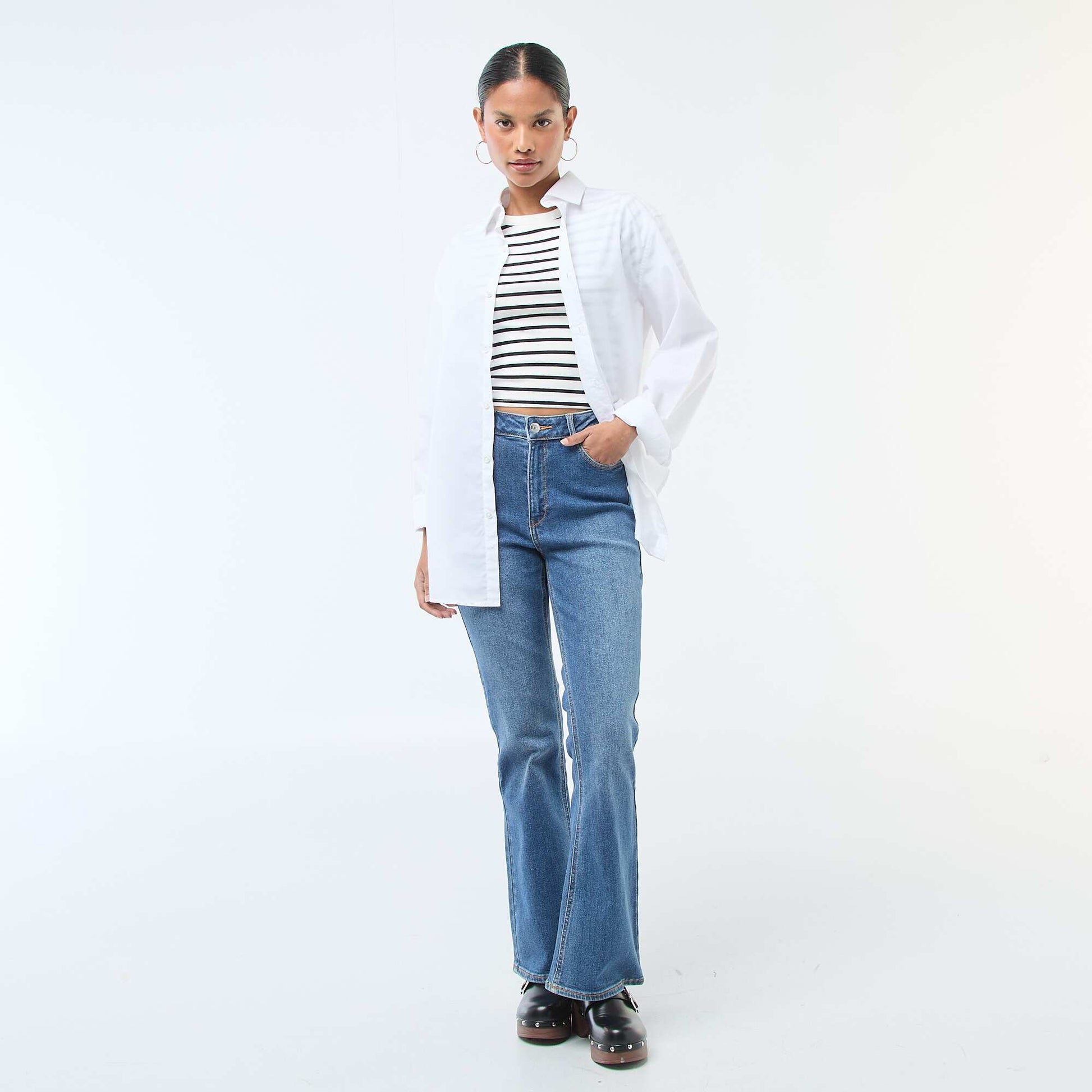 Jean taille haute coupe flare/bootcut - L28 BLEU