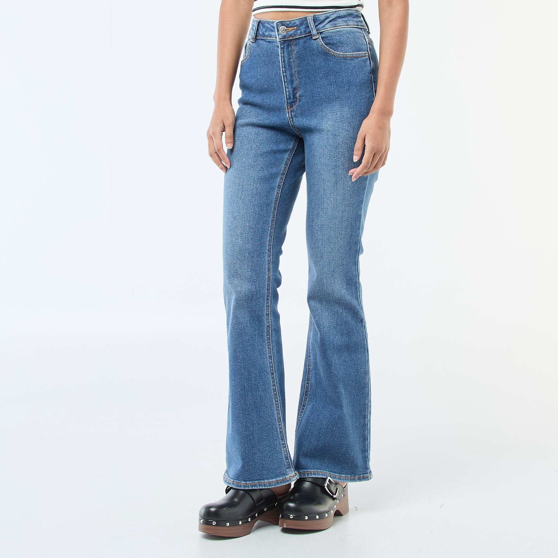 Jean taille haute coupe flare/bootcut - L28 BLEU