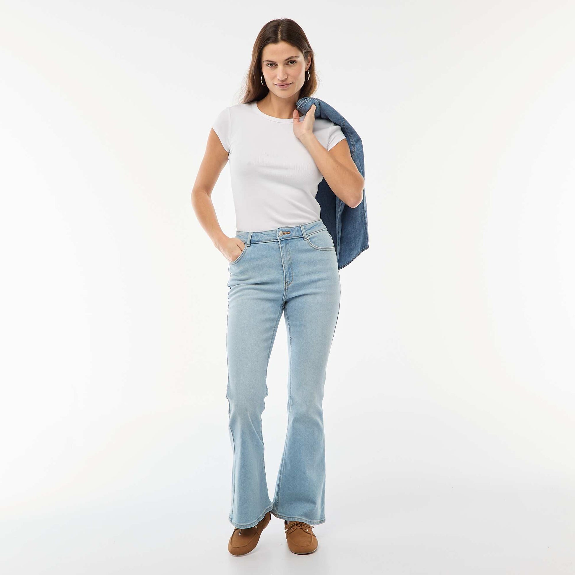 Jean taille haute coupe flare/bootcut - L32 BLEU