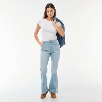 Jean taille haute coupe flare/bootcut - L32 BLEU