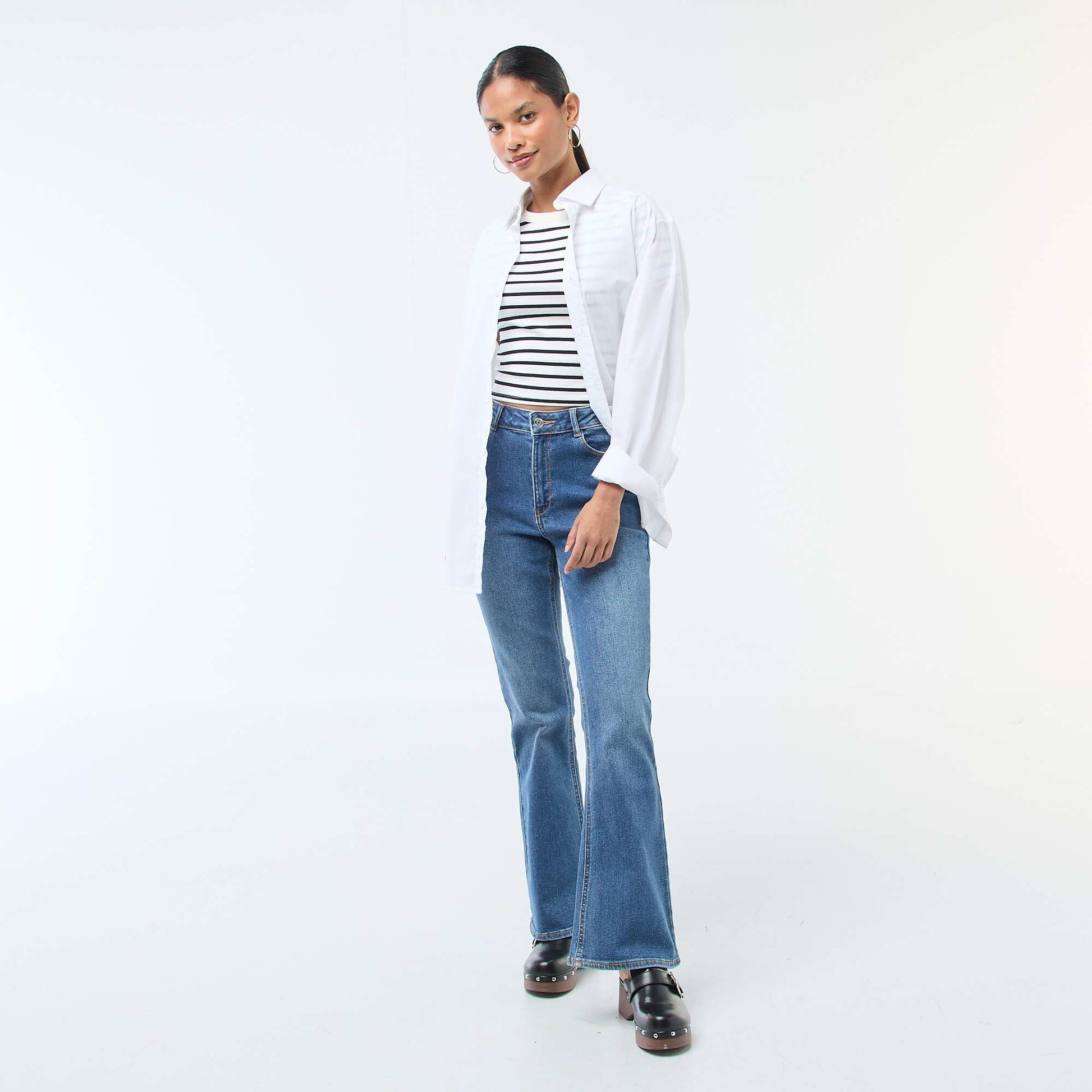 Jean taille haute coupe flare/bootcut - L32 BLEU