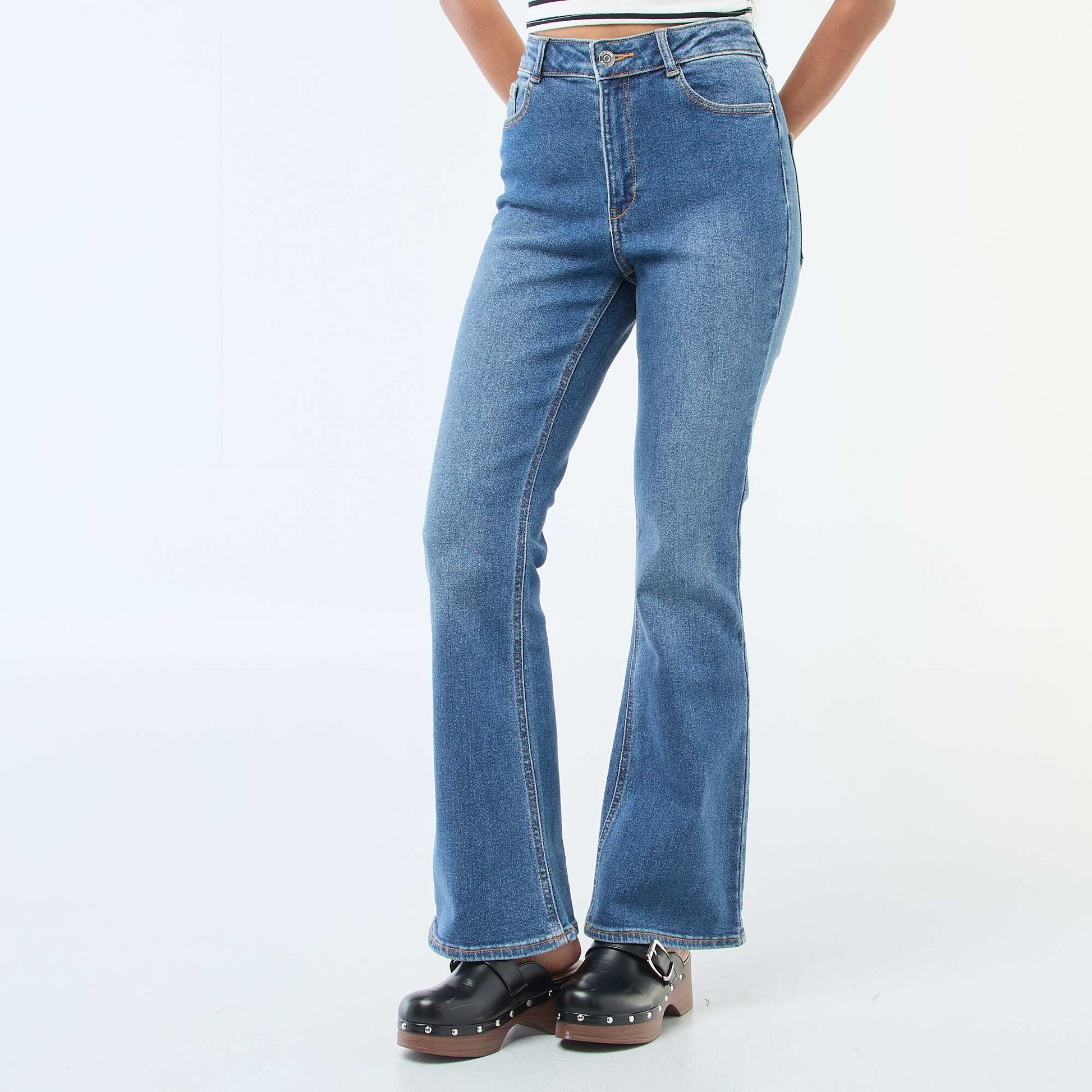 Jean taille haute coupe flare/bootcut - L32 BLEU