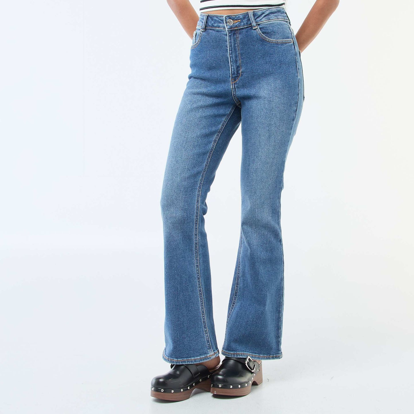 Jean taille haute coupe flare/bootcut - L32 BLEU