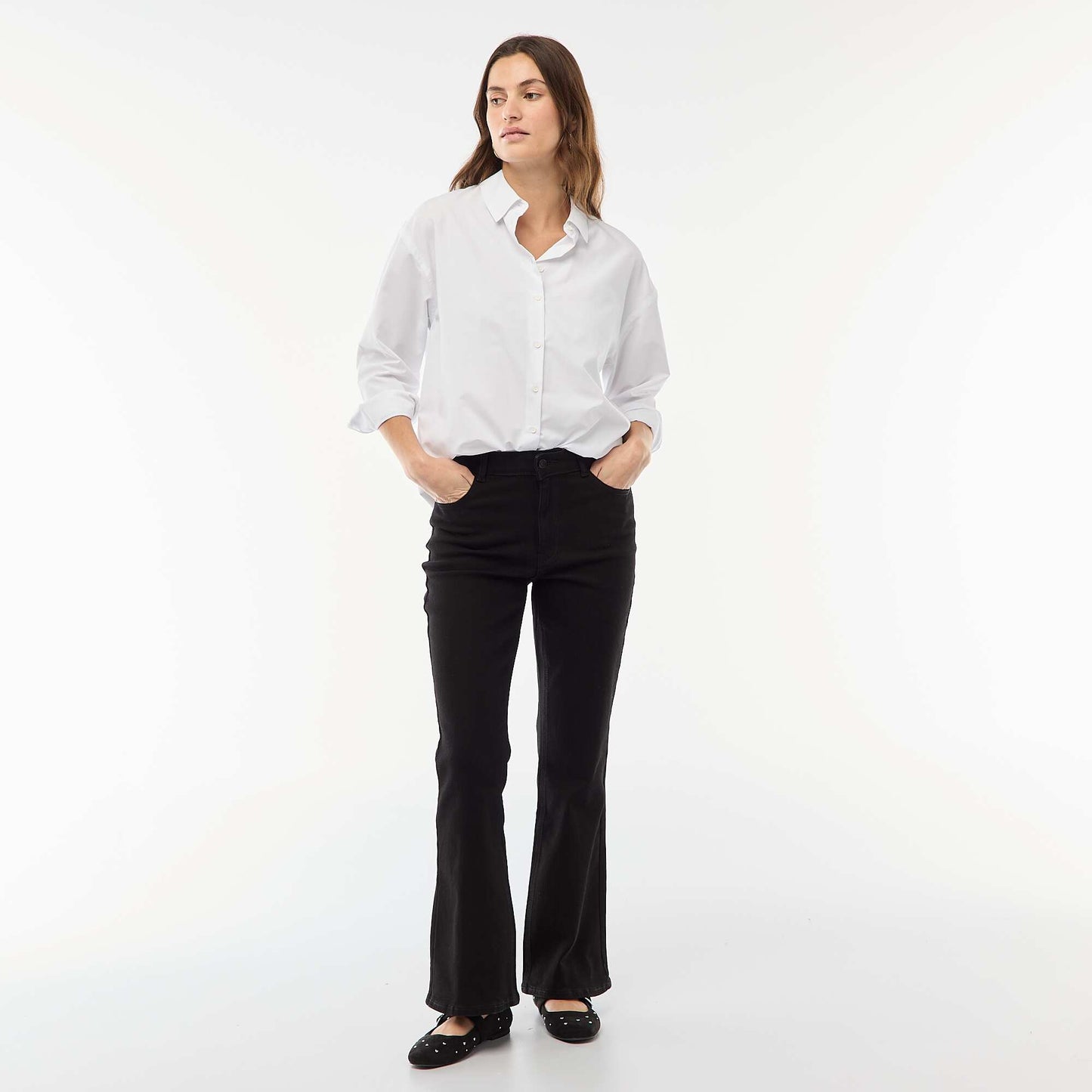 Jean taille haute coupe flare/bootcut - L34 NOIR