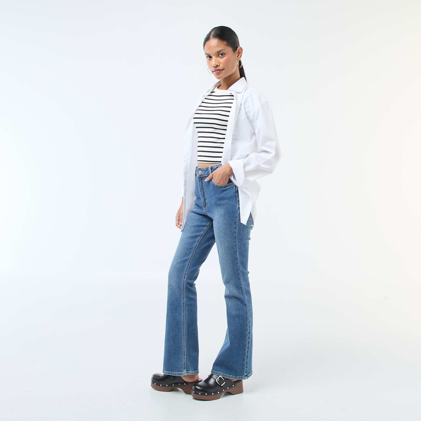 Jean taille haute coupe flare/bootcut - L34 BLEU