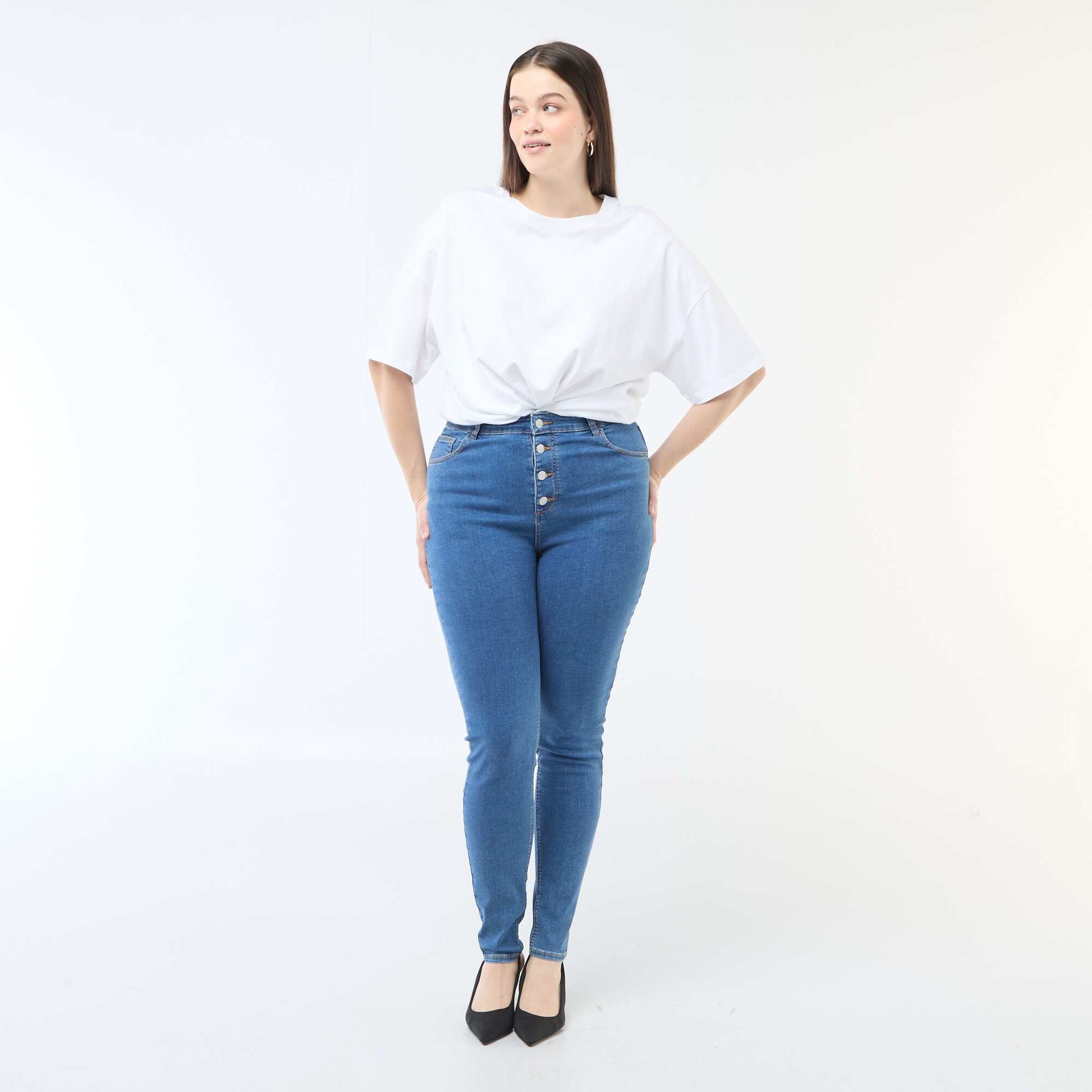 Pantalon skinny taille très haute - L32 BLEU