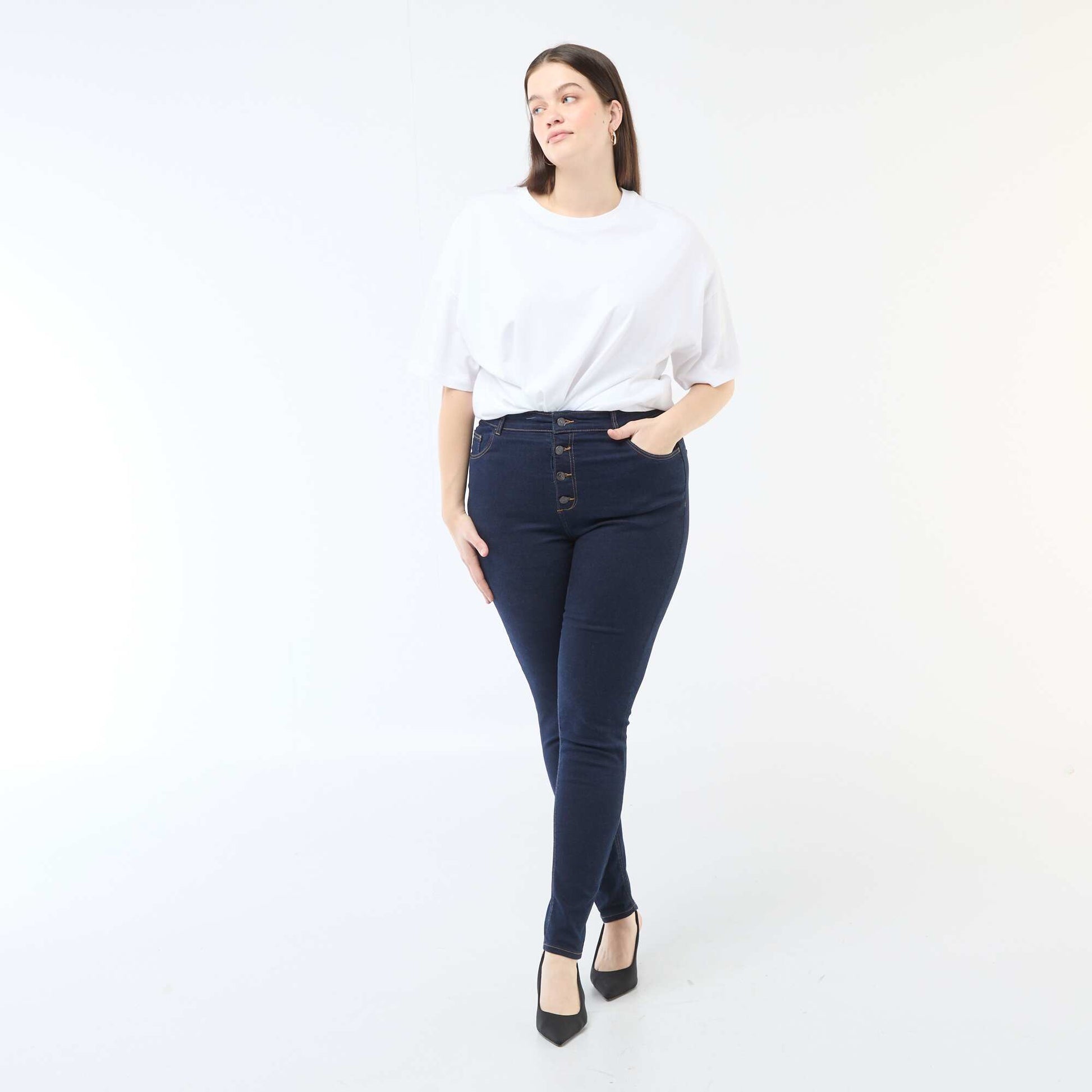 Pantalon skinny taille très haute - L32 BLEU