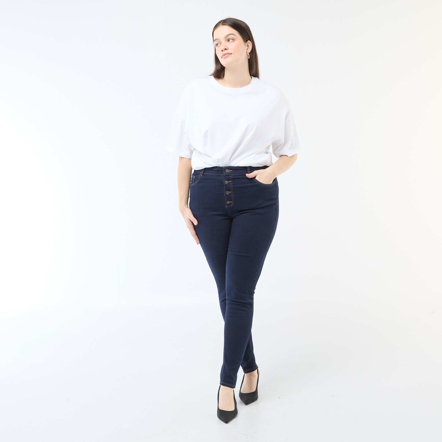 Pantalon skinny taille très haute - L32 BLEU