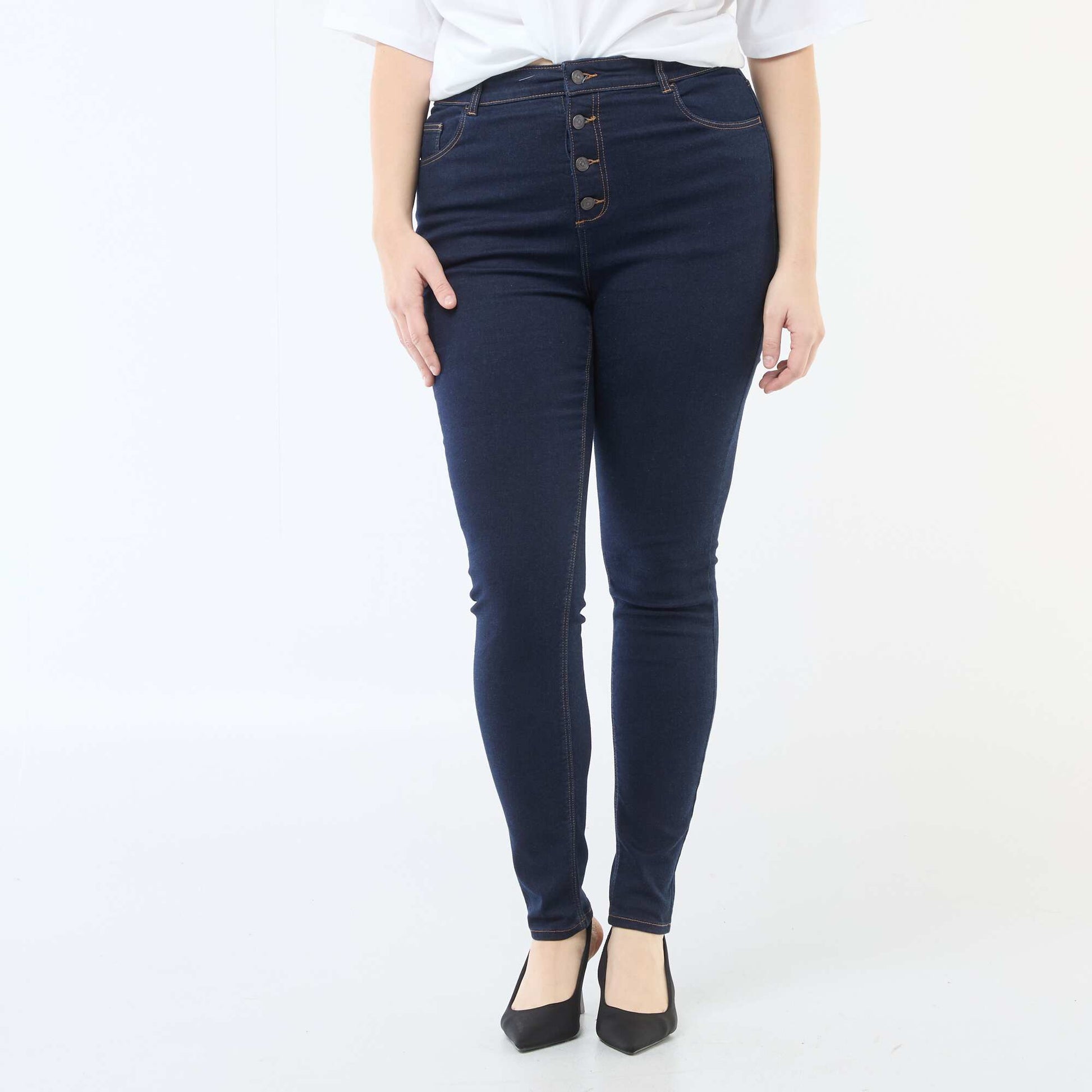 Pantalon skinny taille très haute - L32 BLEU