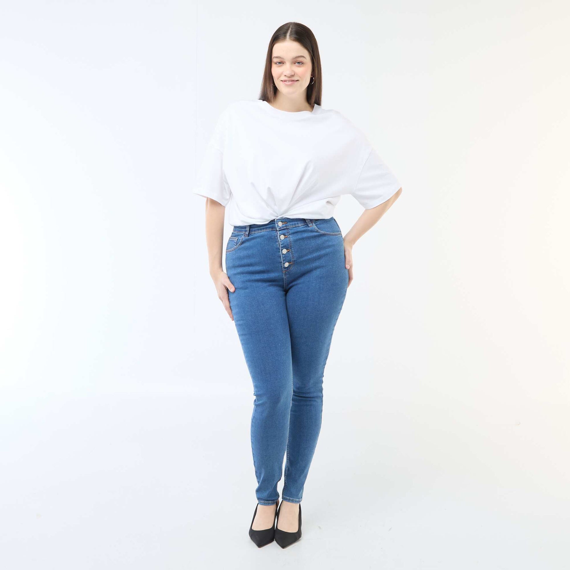 Pantalon skinny taille très haute - L34 BLEU