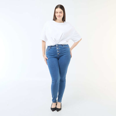 Pantalon skinny taille très haute - L34 BLEU