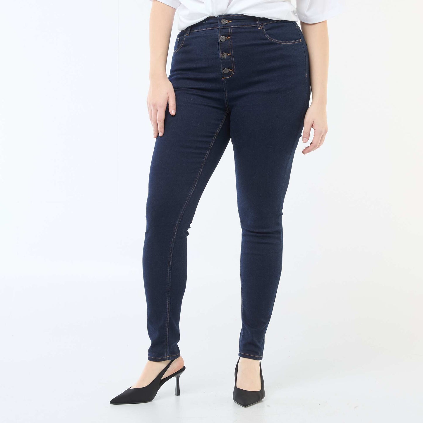 Pantalon skinny taille très haute - L34 BLEU