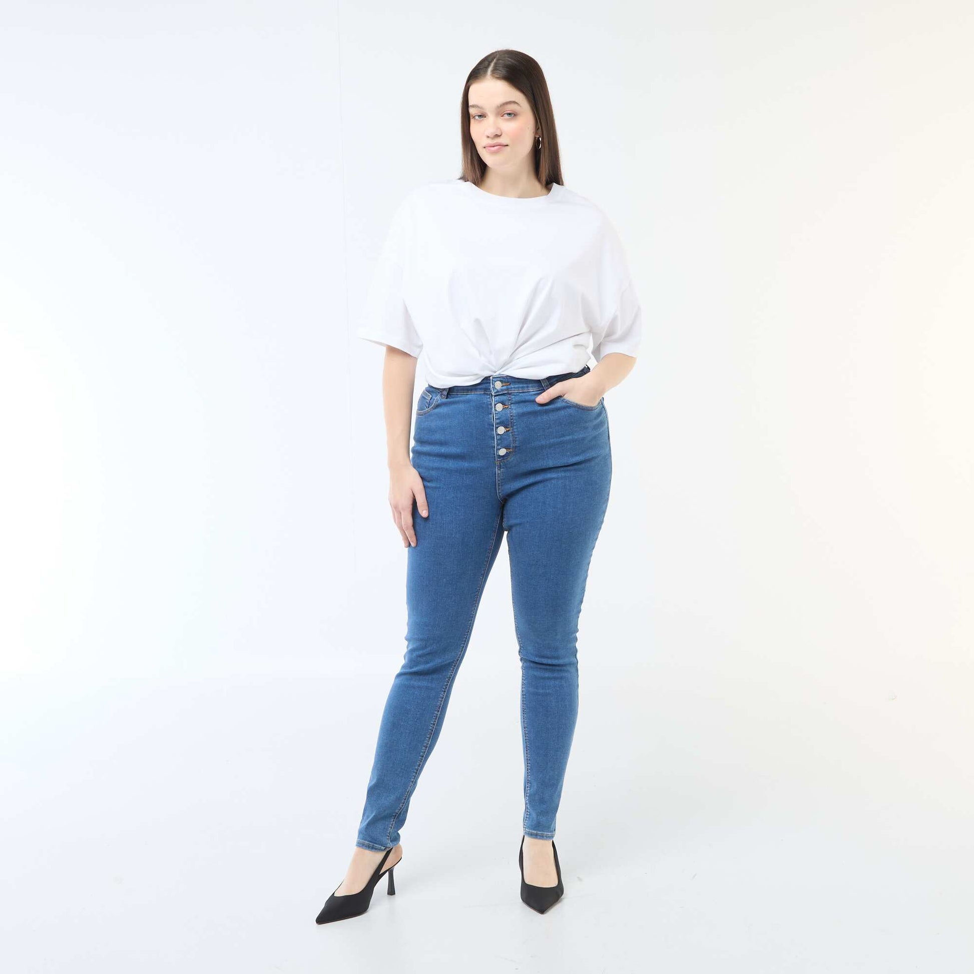 Pantalon skinny à taille très haute - L28 BLEU