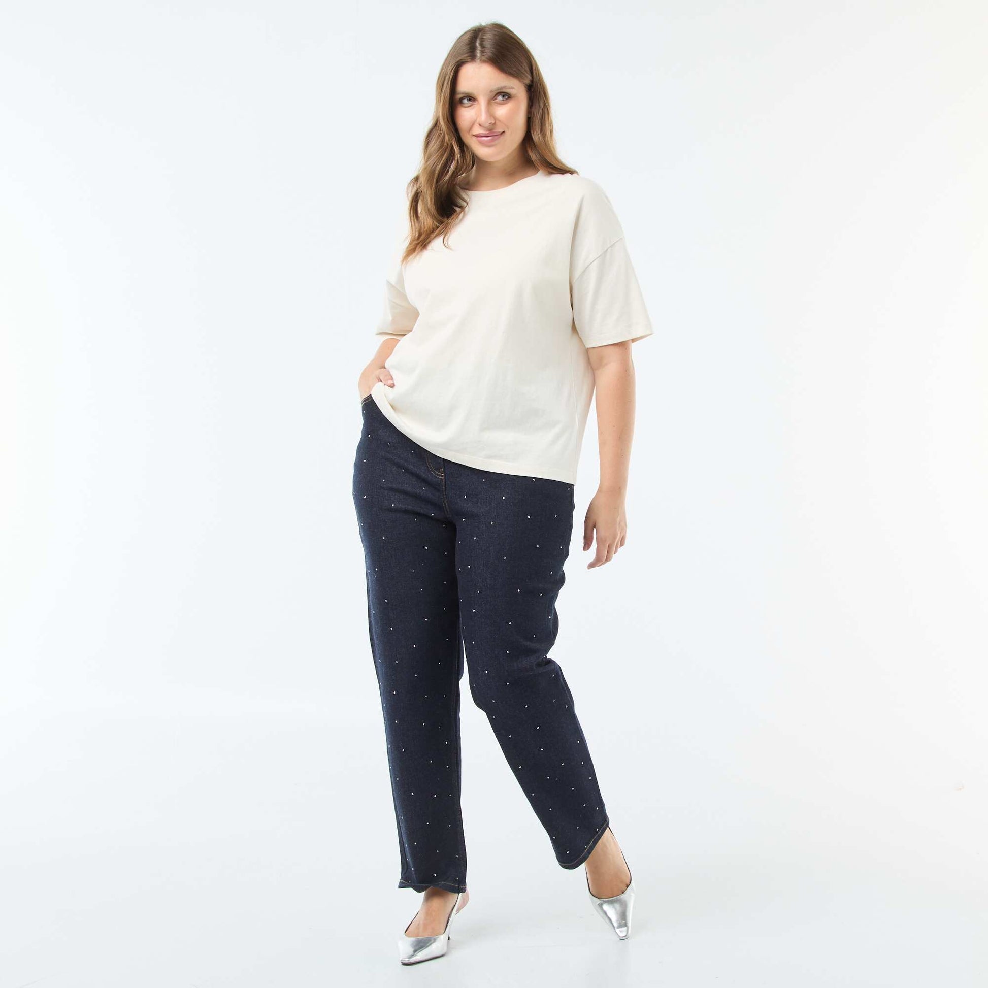 Jean taille haute avec strass RINCE