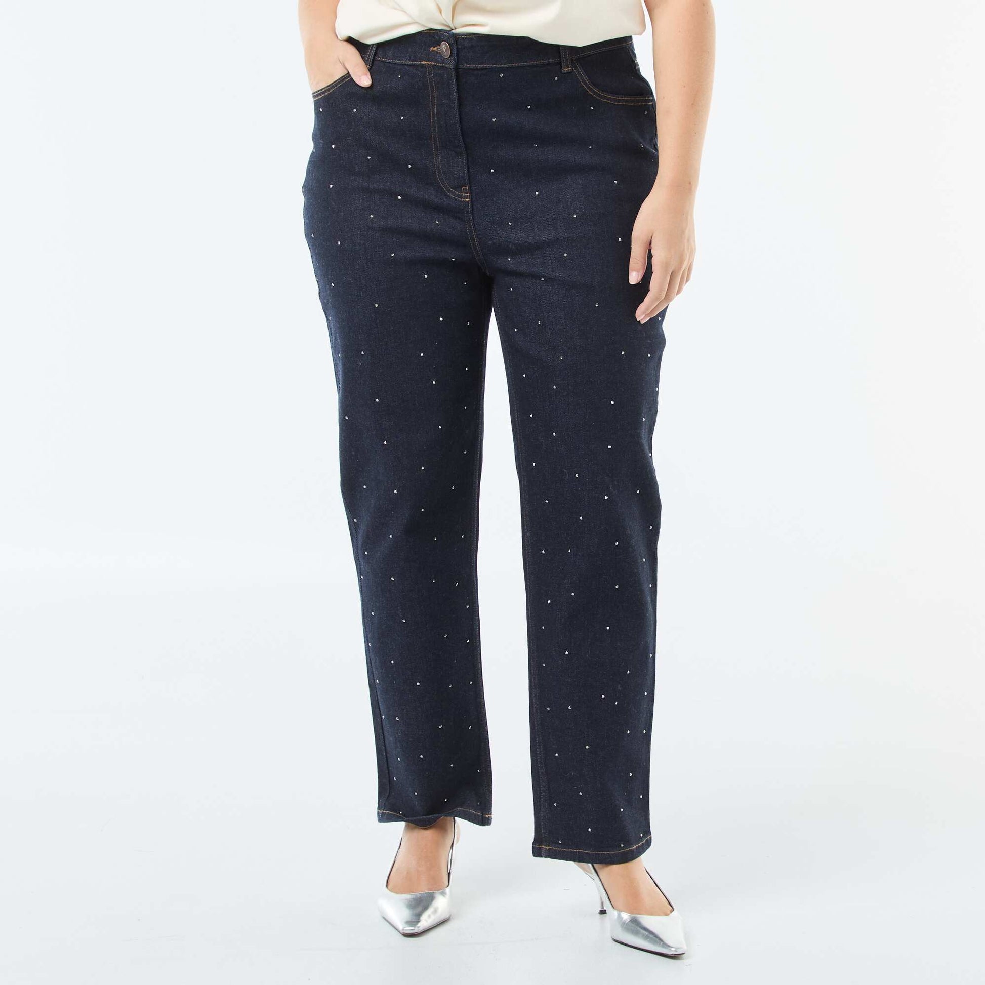 Jean taille haute avec strass RINCE