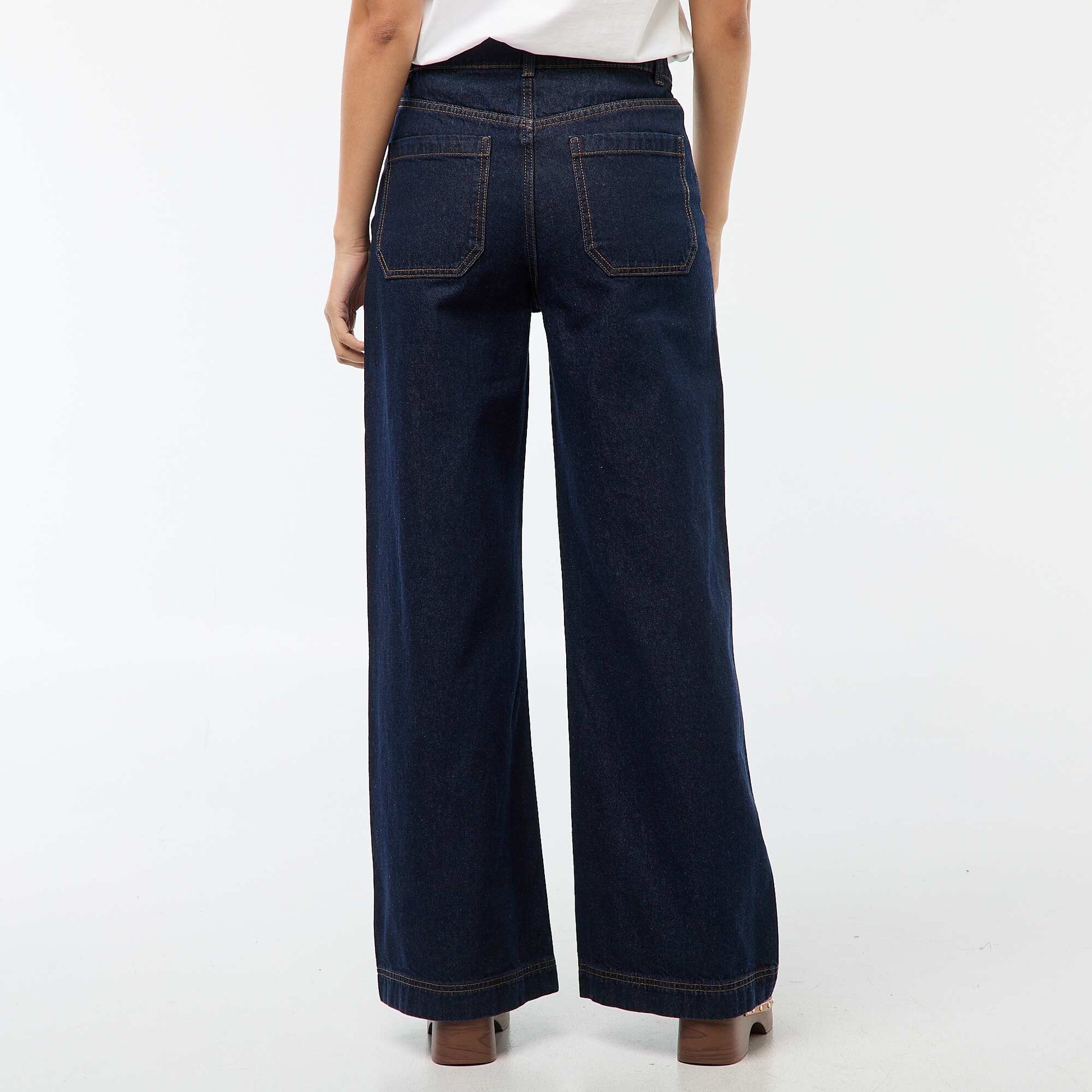 Pantalon denim wide uni BLEU