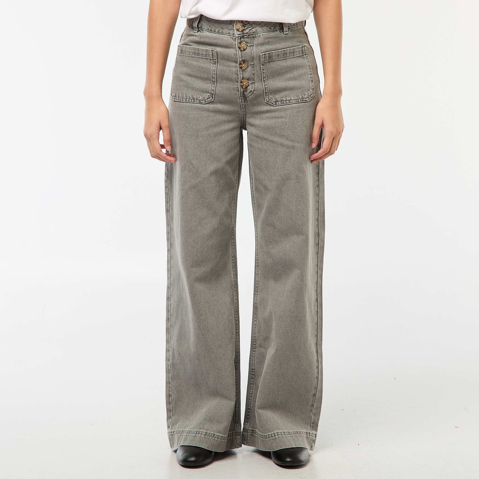 Pantalon denim wide uni GRIS