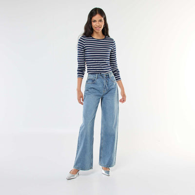 Jean coupe wide leg avec ceinture fine en jean BLEU