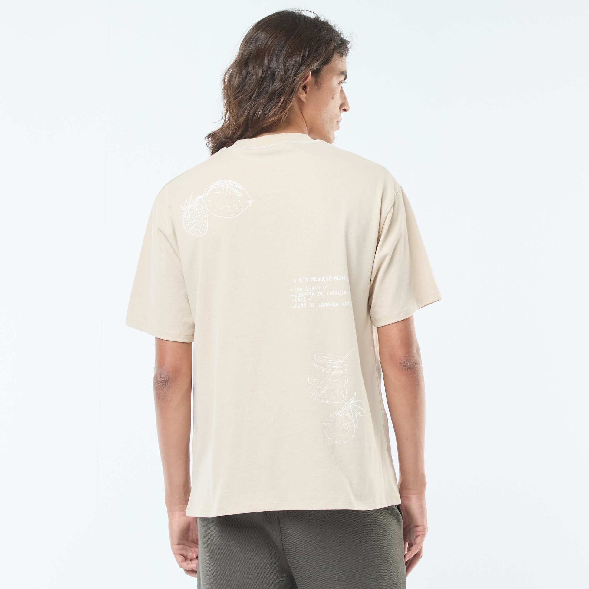 T-shirt imprimé avec broderie poitrine et imprimé au dos BEIGE