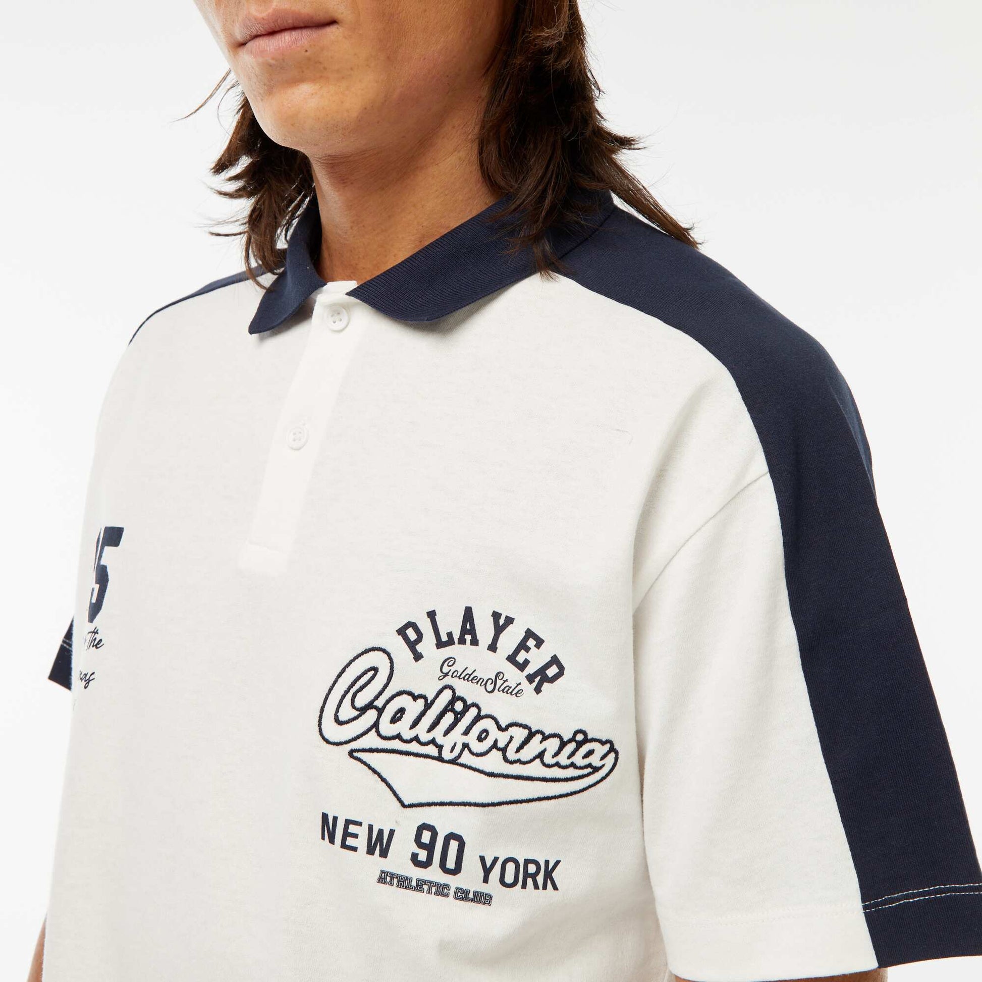 Polo en coton style équipe de baseball américaine BLANC