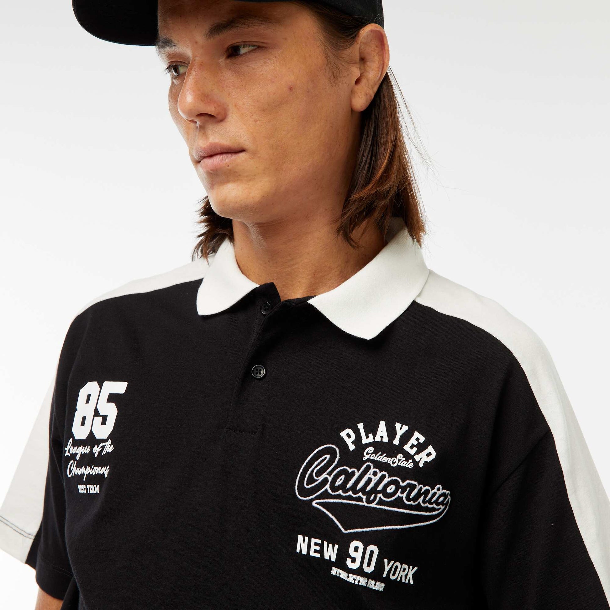 Polo en coton style équipe de baseball américaine NOIR