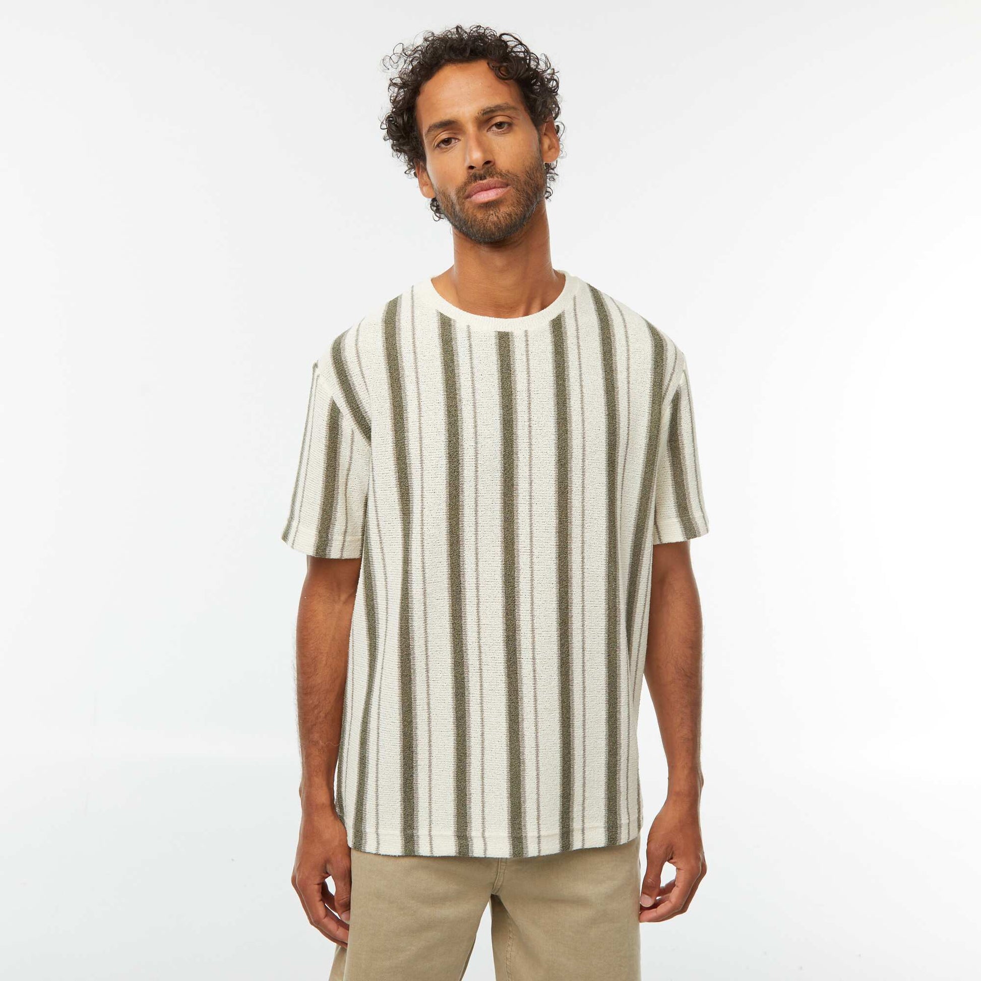 T-shirt en maille tricot à manches courtes BEIGE
