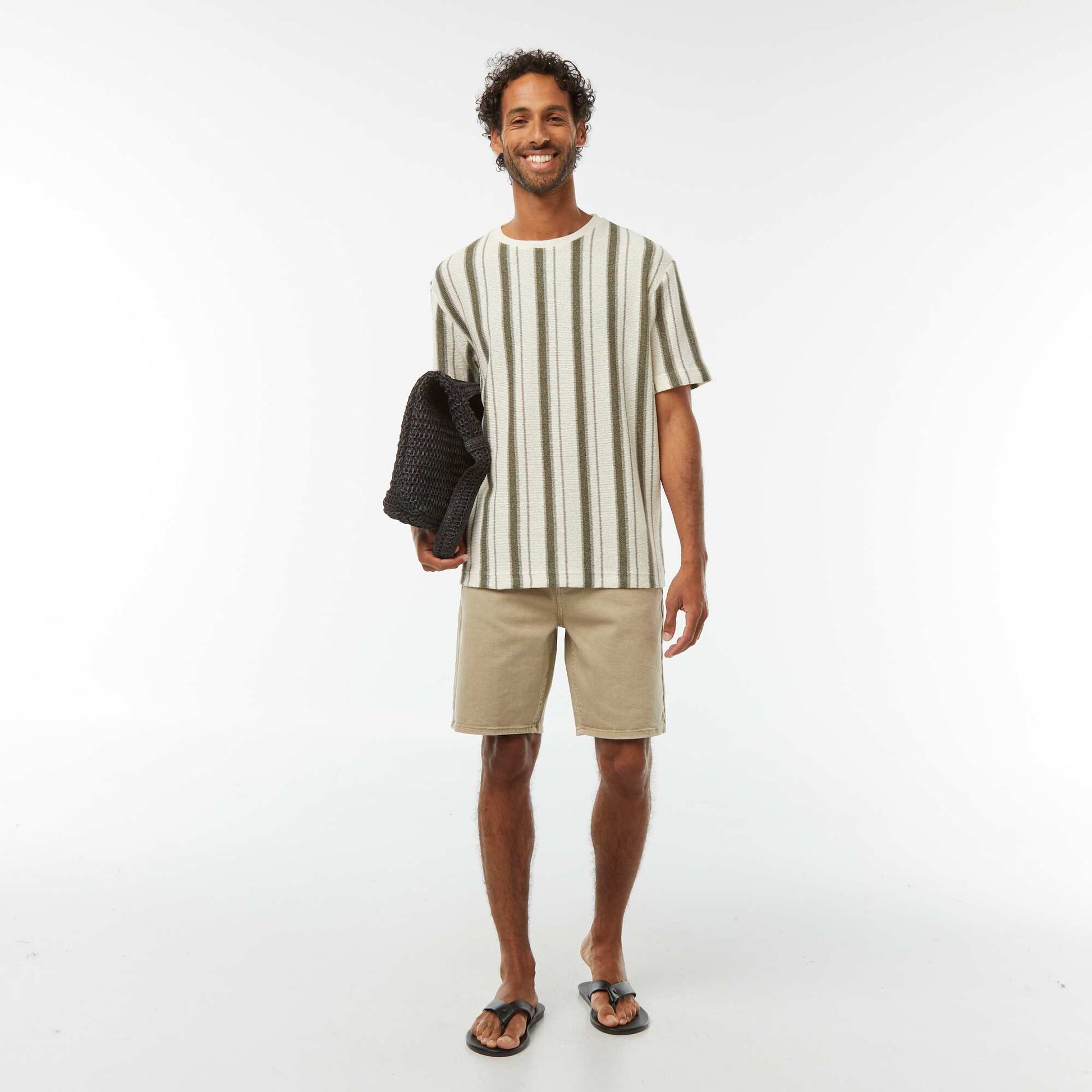 T-shirt en maille tricot à manches courtes BEIGE