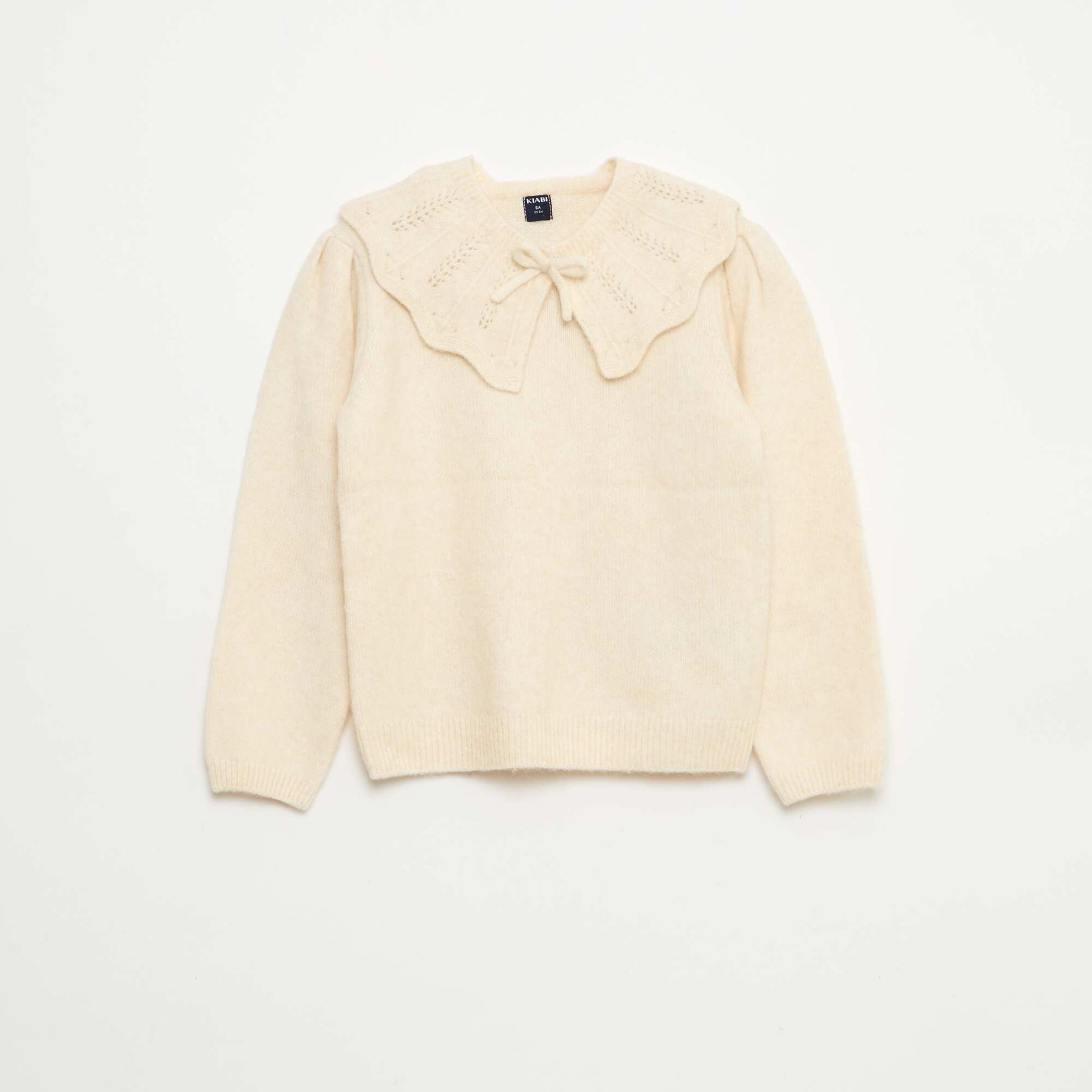 Pull en maille avec collerette amovible BLANC