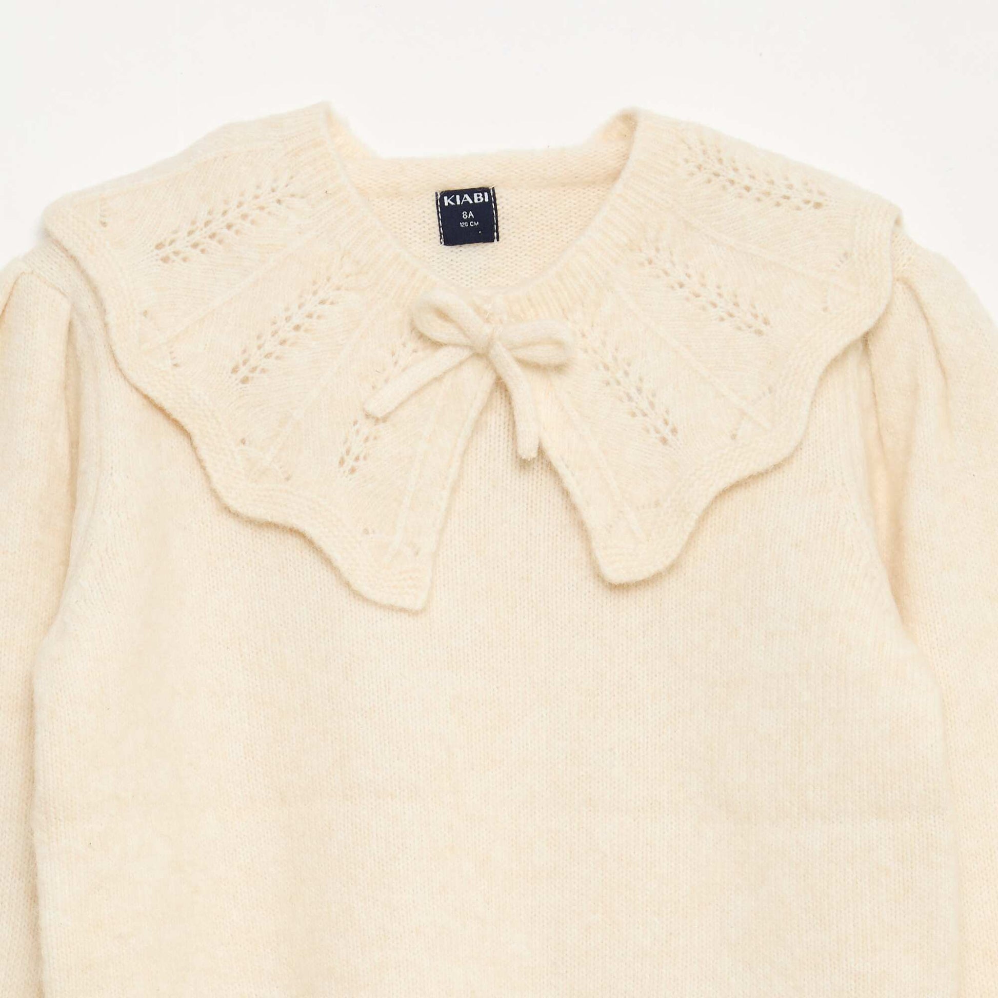Pull en maille avec collerette amovible BLANC