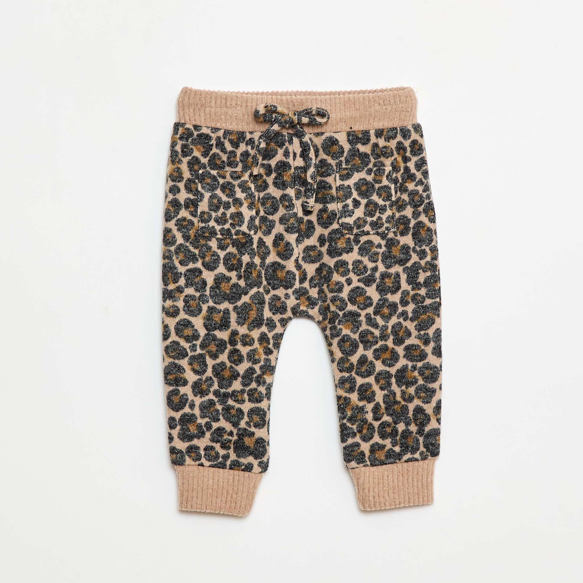 Pantalon sarouel en tricot léopard BEIGE