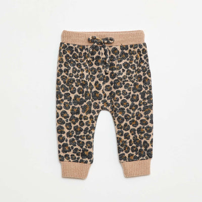 Pantalon sarouel en tricot léopard BEIGE