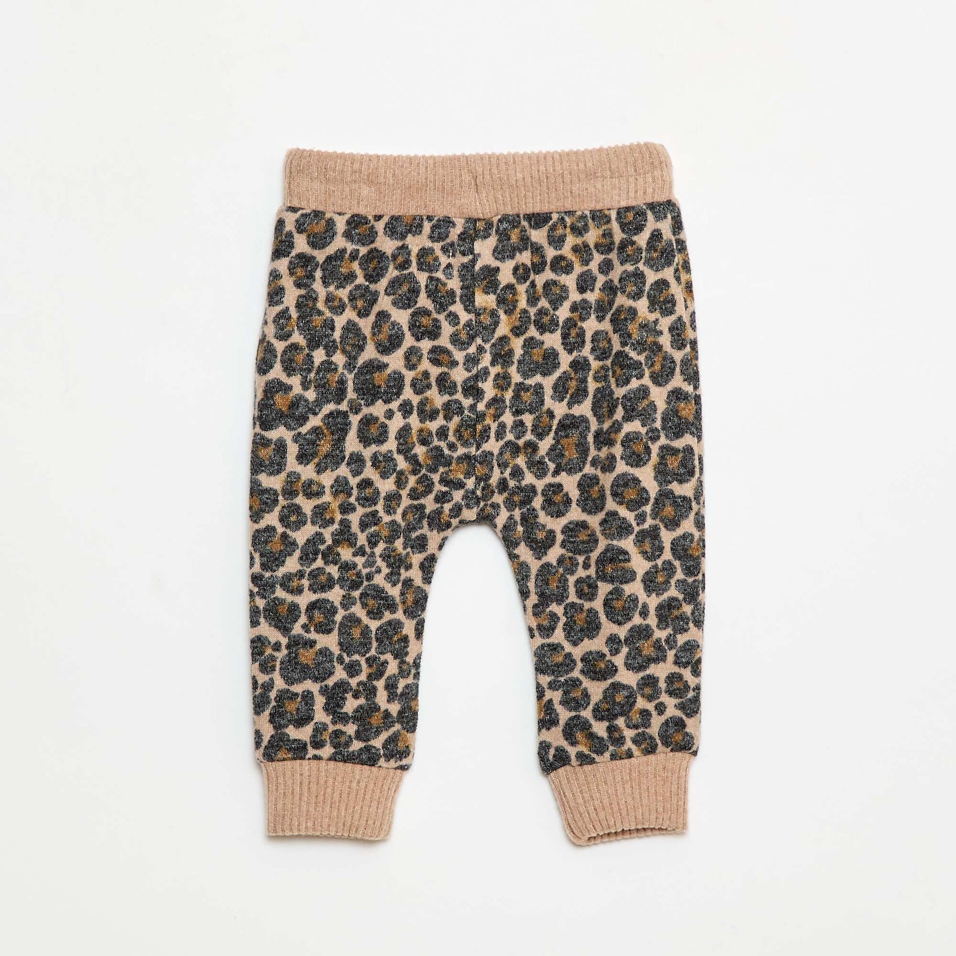 Pantalon sarouel en tricot léopard BEIGE